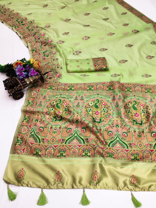 AJ-PASHMINA-5 PREMIUM LICHI PASHMINA SILK SAREE WITH BEAUTIFUL GRAND PALLU WITH JAREE PATTA AND BUTI BLOUSE