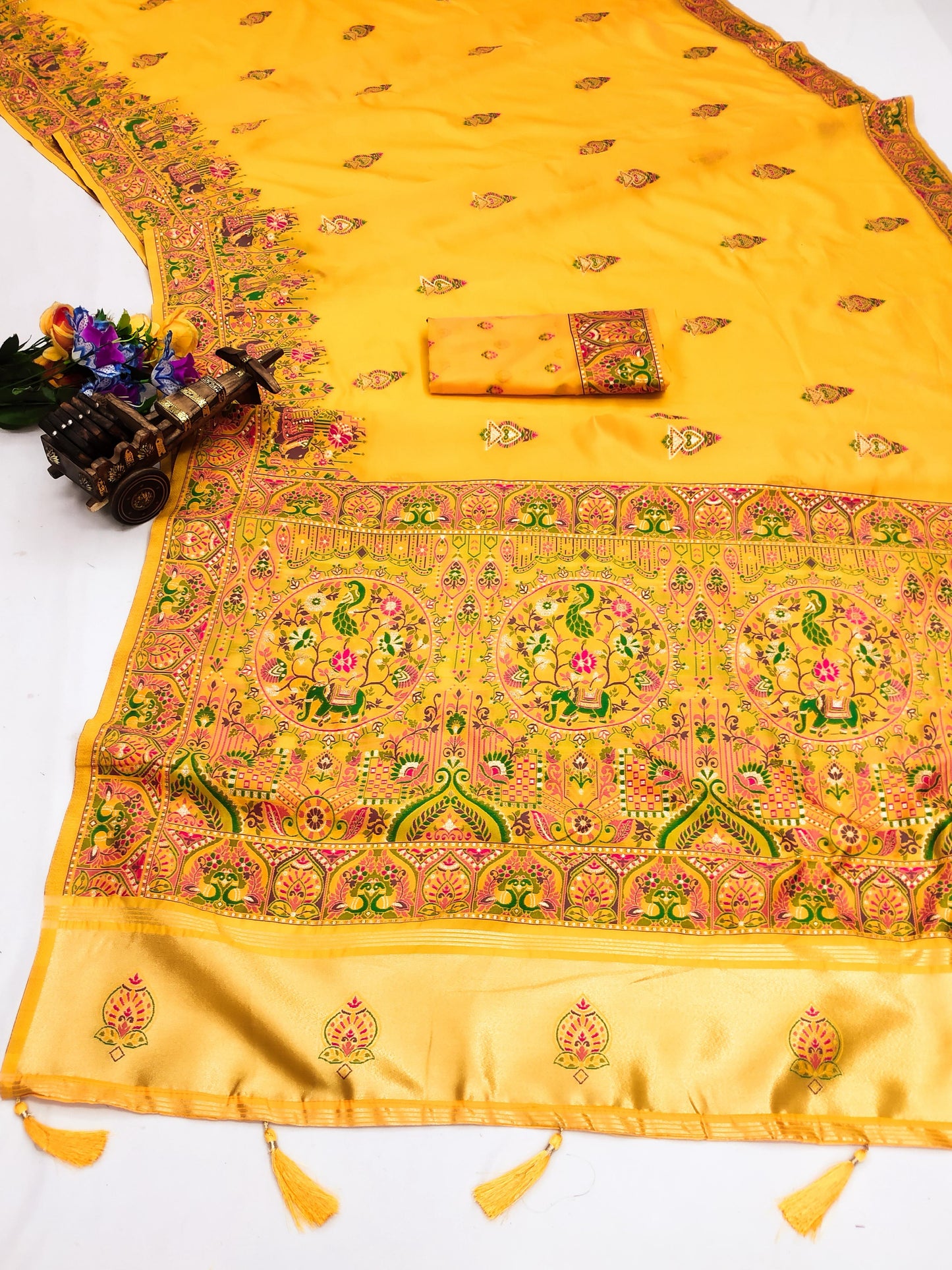 AJ-PASHMINA-5 PREMIUM LICHI PASHMINA SILK SAREE WITH BEAUTIFUL GRAND PALLU WITH JAREE PATTA AND BUTI BLOUSE