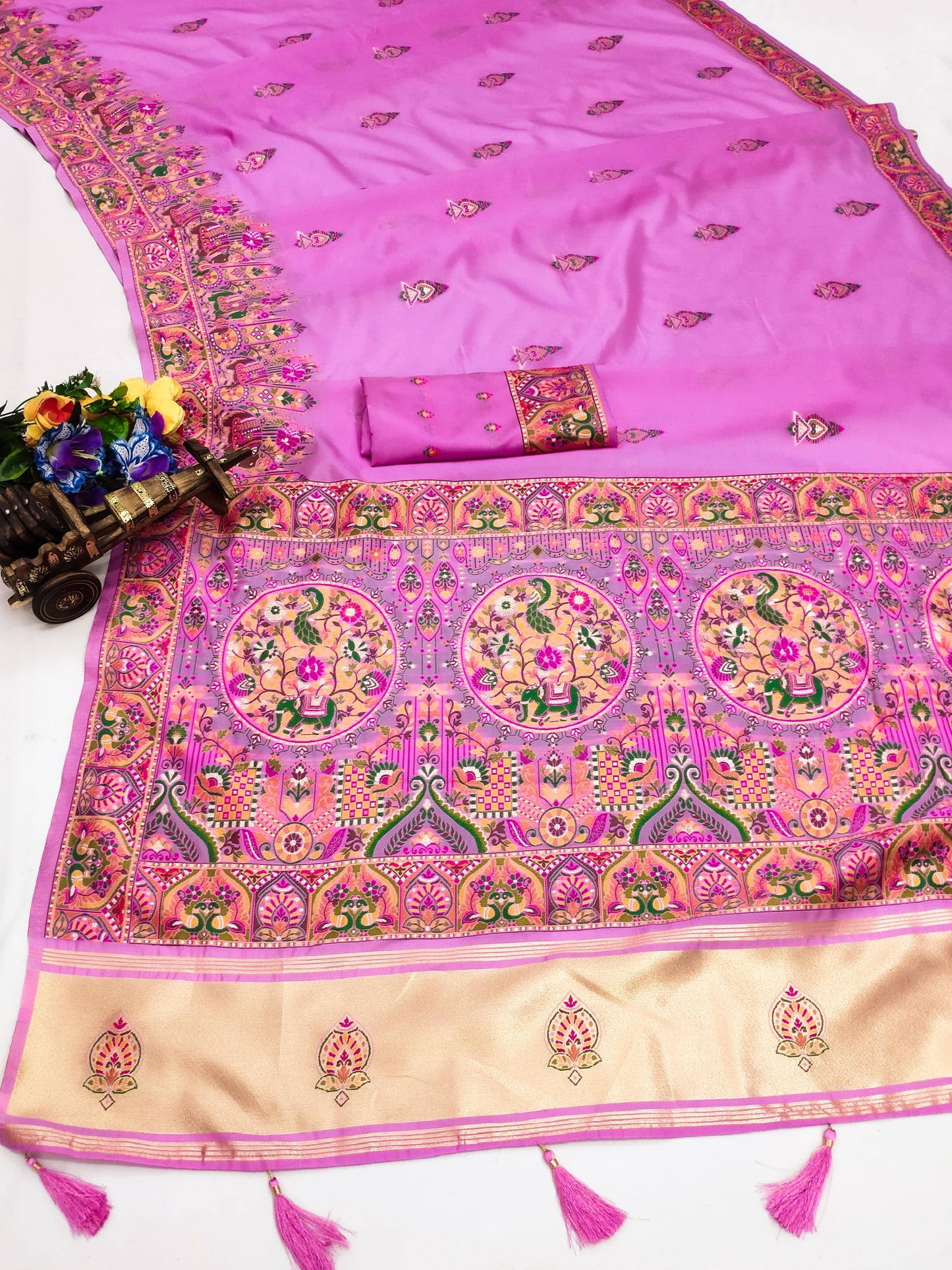 AJ-PASHMINA-5 PREMIUM LICHI PASHMINA SILK SAREE WITH BEAUTIFUL GRAND PALLU WITH JAREE PATTA AND BUTI BLOUSE