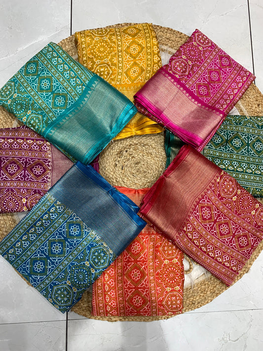 PRINT-3012 DOLA DOBBY SAREE WITH BEAUTIFUL LAHERIA PRINT WITH BUTTI BLOUSE