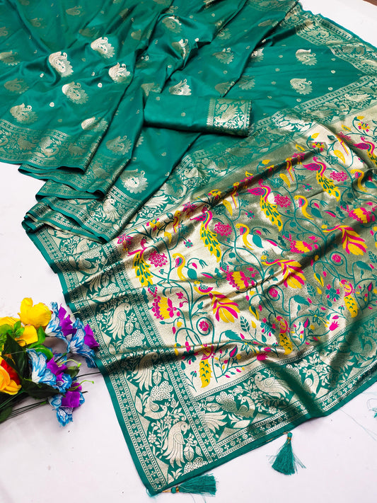 AJ-DIYA PREMIUM SOFT PAITHANI SILK SAREE WITH BEAUTIFUL PEACOCK PALLU WITH NARAYAN PAITHANI DESIGN WITH TASSELS