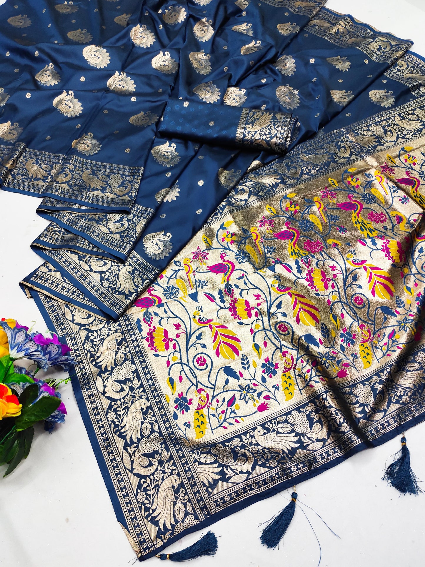 AJ-DIYA PREMIUM SOFT PAITHANI SILK SAREE WITH BEAUTIFUL PEACOCK PALLU WITH NARAYAN PAITHANI DESIGN WITH TASSELS