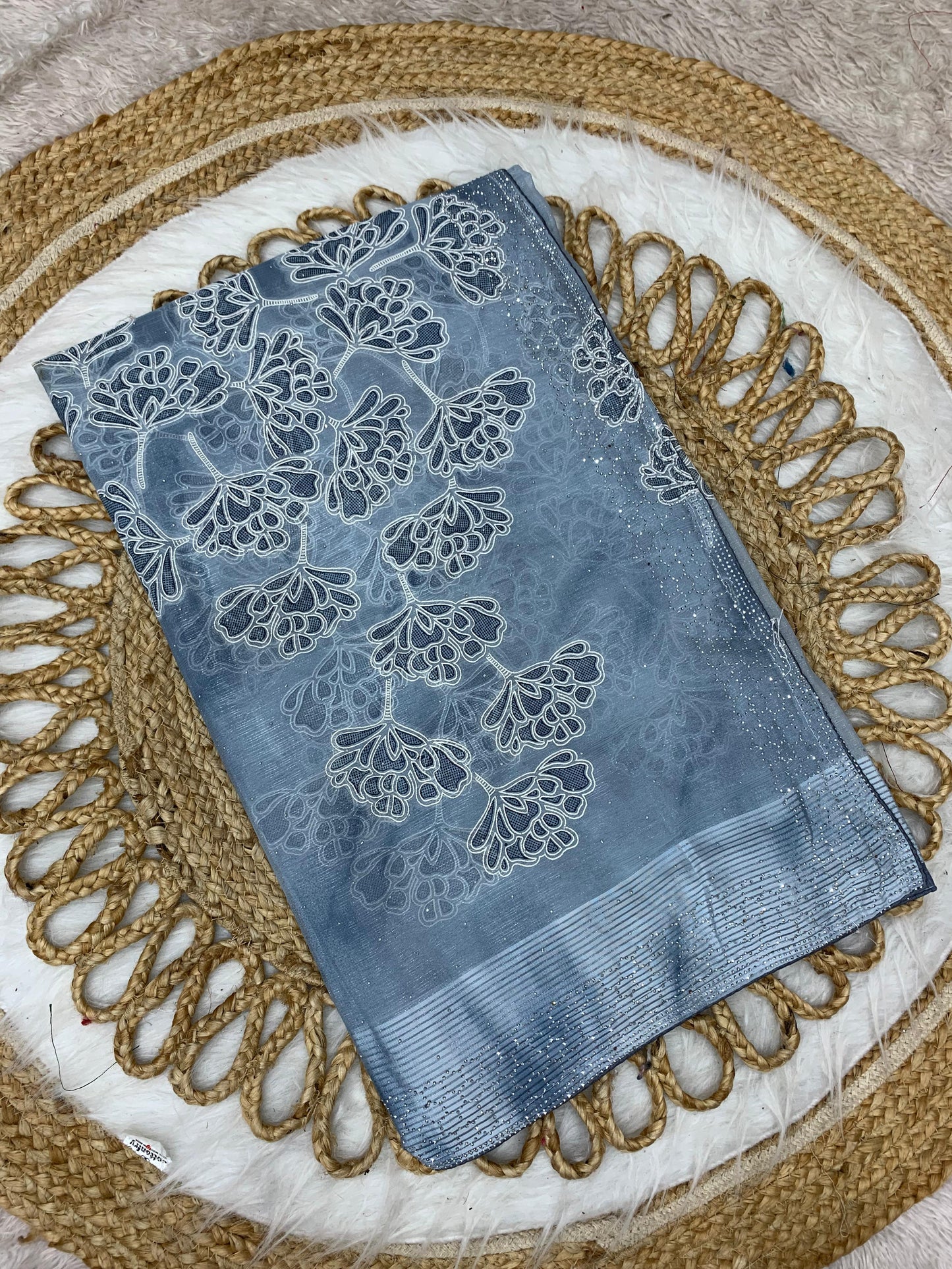 PRINT-3021 PREMIUM SIMMER PRINTED SAREE WITH INK PRINT BEAUTIFUL DESIGN WITH SIROSKI WORK AND PIPING BORDER