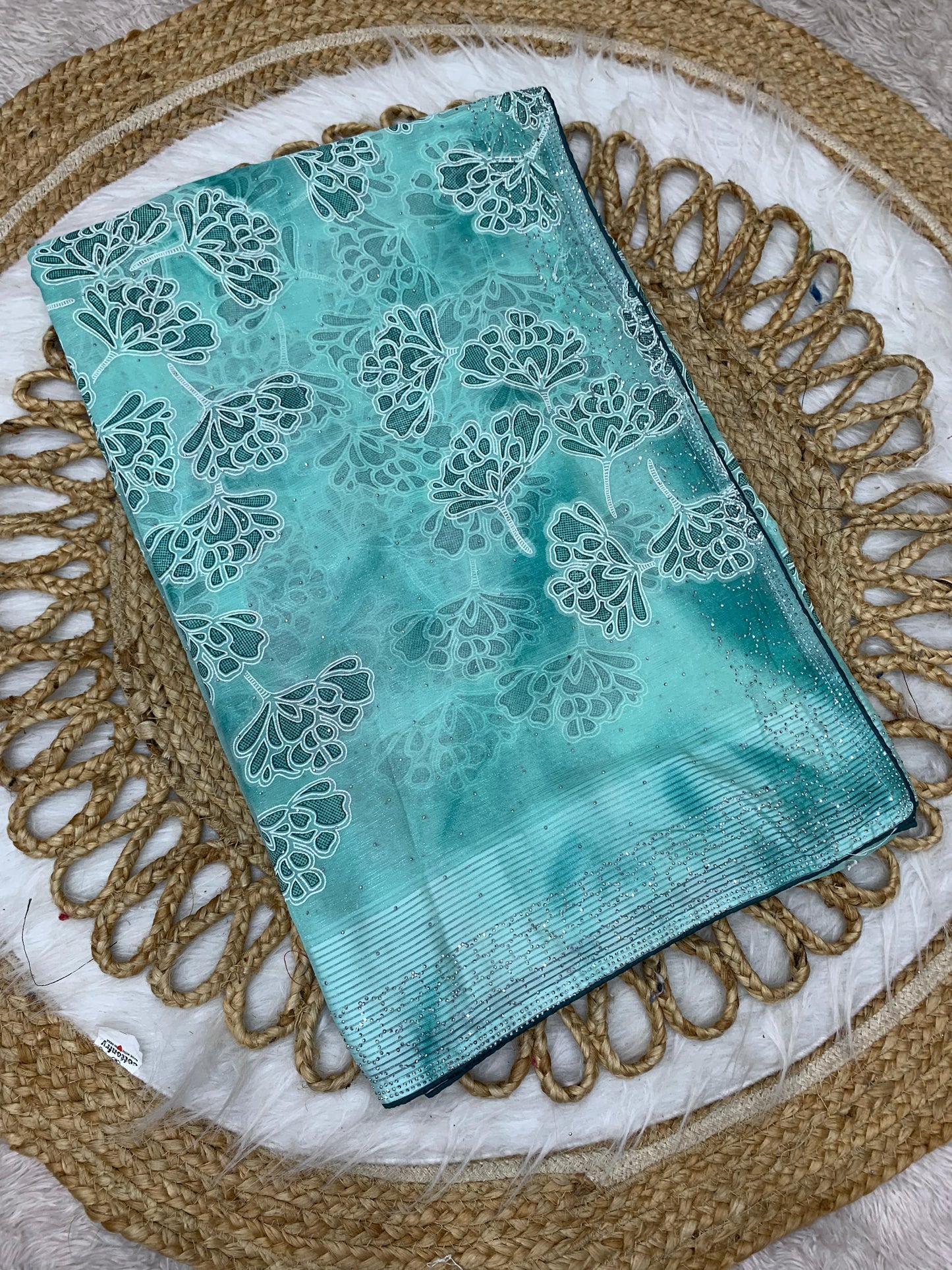 PRINT-3021 PREMIUM SIMMER PRINTED SAREE WITH INK PRINT BEAUTIFUL DESIGN WITH SIROSKI WORK AND PIPING BORDER