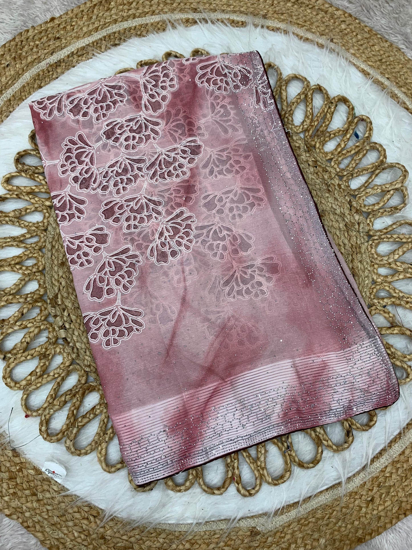 PRINT-3021 PREMIUM SIMMER PRINTED SAREE WITH INK PRINT BEAUTIFUL DESIGN WITH SIROSKI WORK AND PIPING BORDER