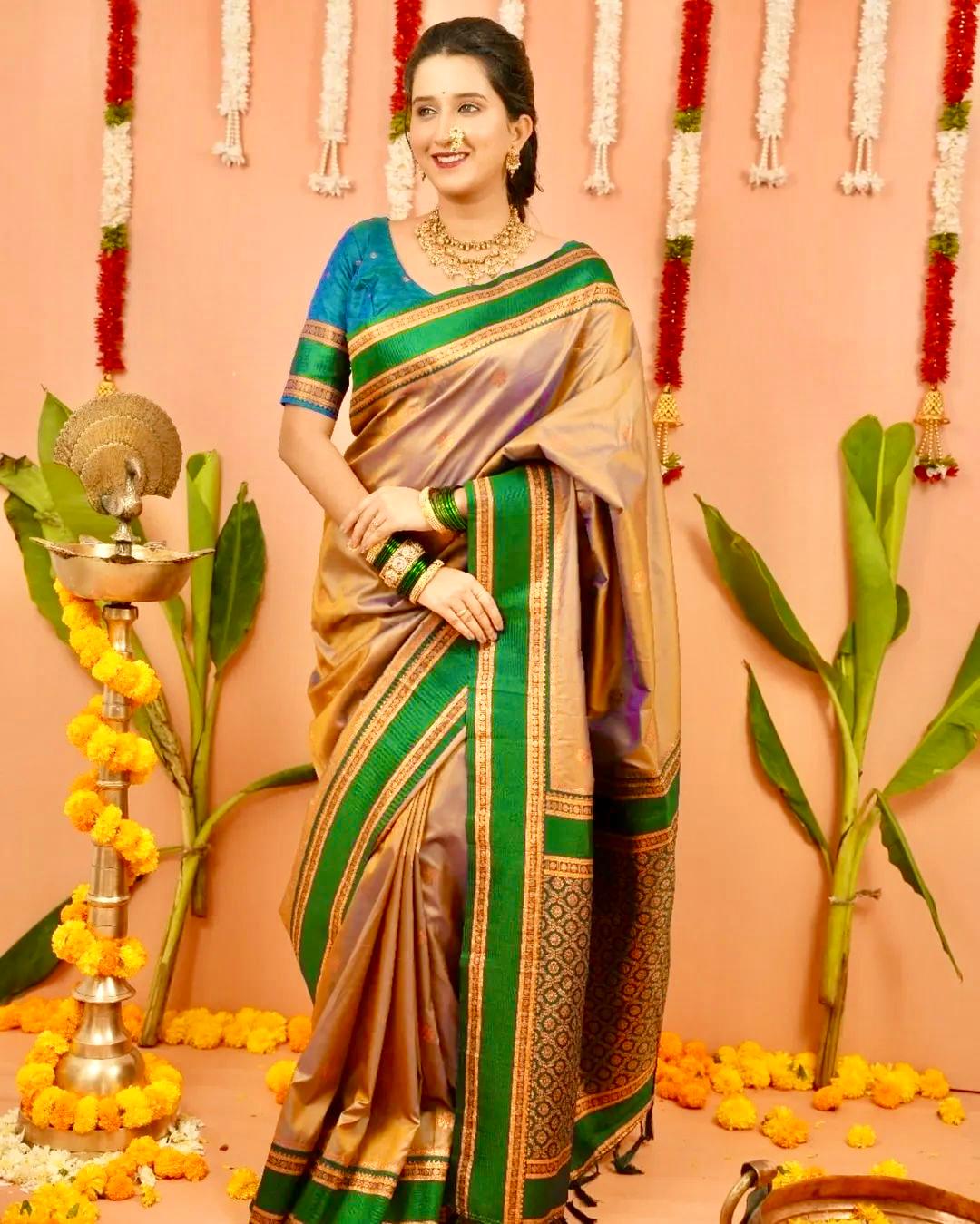 AJ-BLAST PREMIUM NAYANPETH VIRAL PAITHANI WITH BEAUTIFUL DESIGN BEST QUALITY
