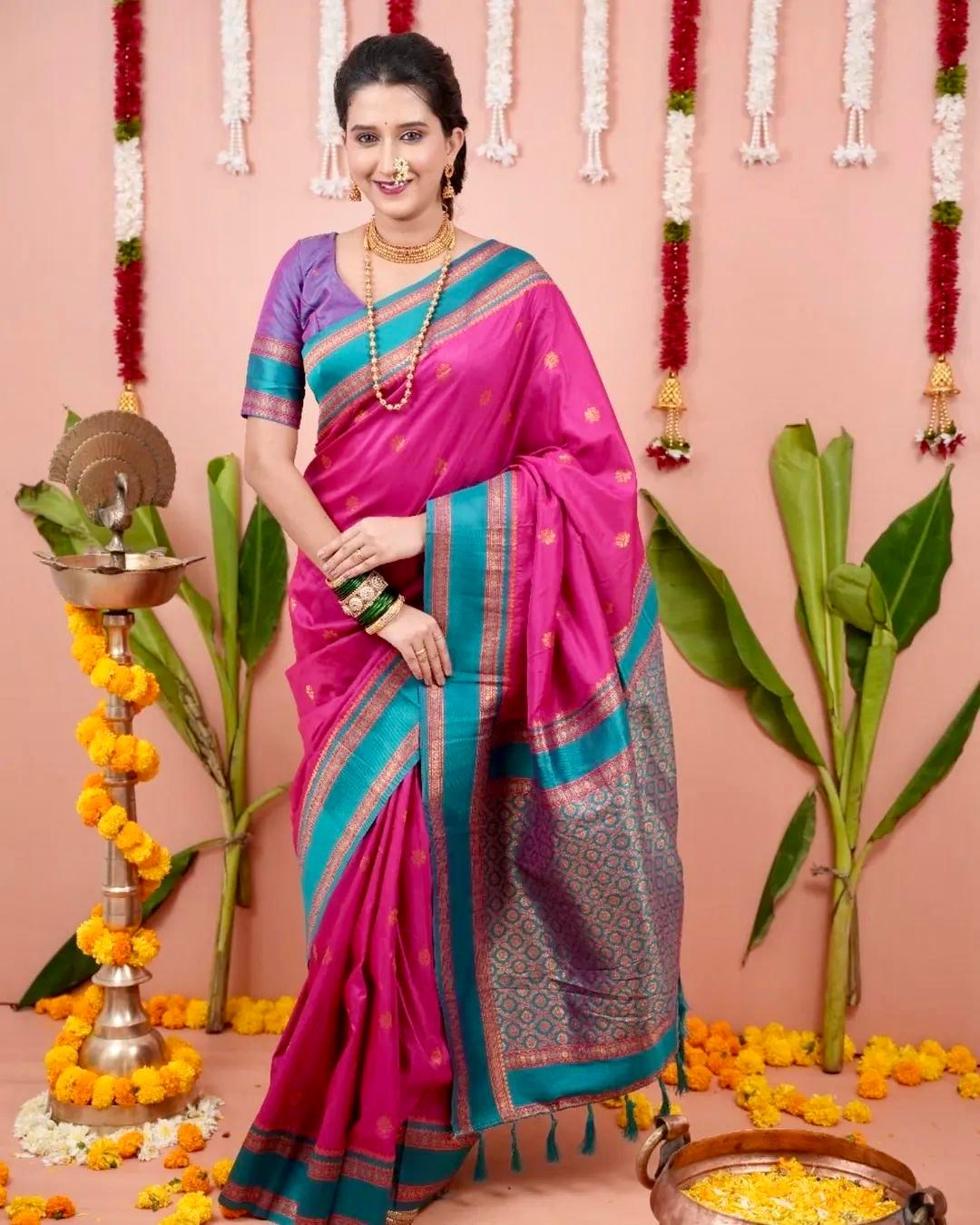 AJ-BLAST PREMIUM NAYANPETH VIRAL PAITHANI WITH BEAUTIFUL DESIGN BEST QUALITY