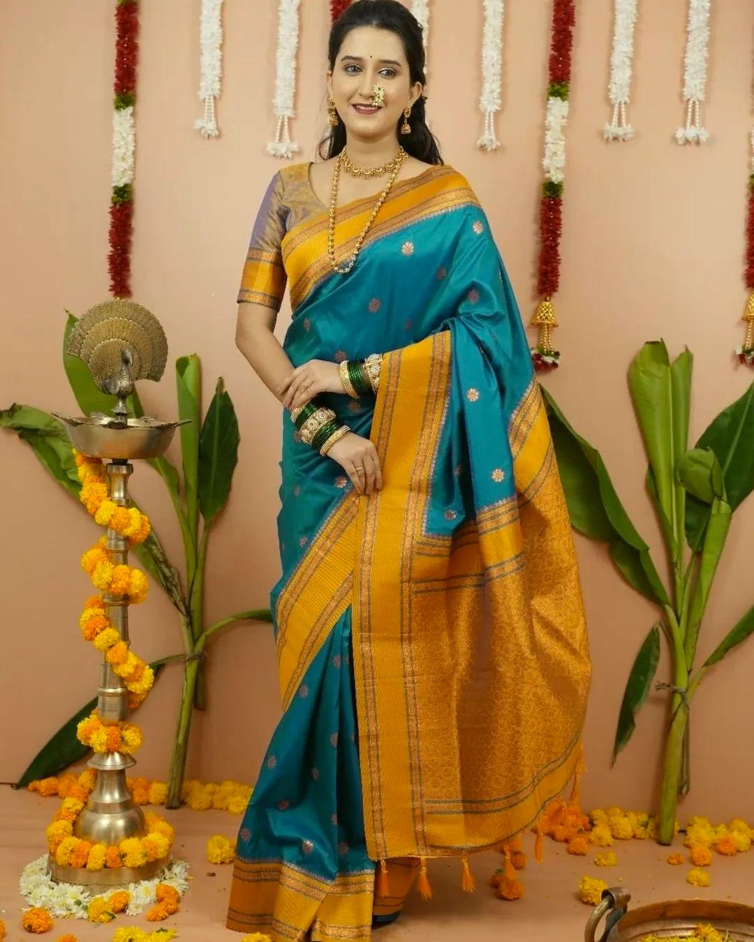 AJ-BLAST PREMIUM NAYANPETH VIRAL PAITHANI WITH BEAUTIFUL DESIGN BEST QUALITY
