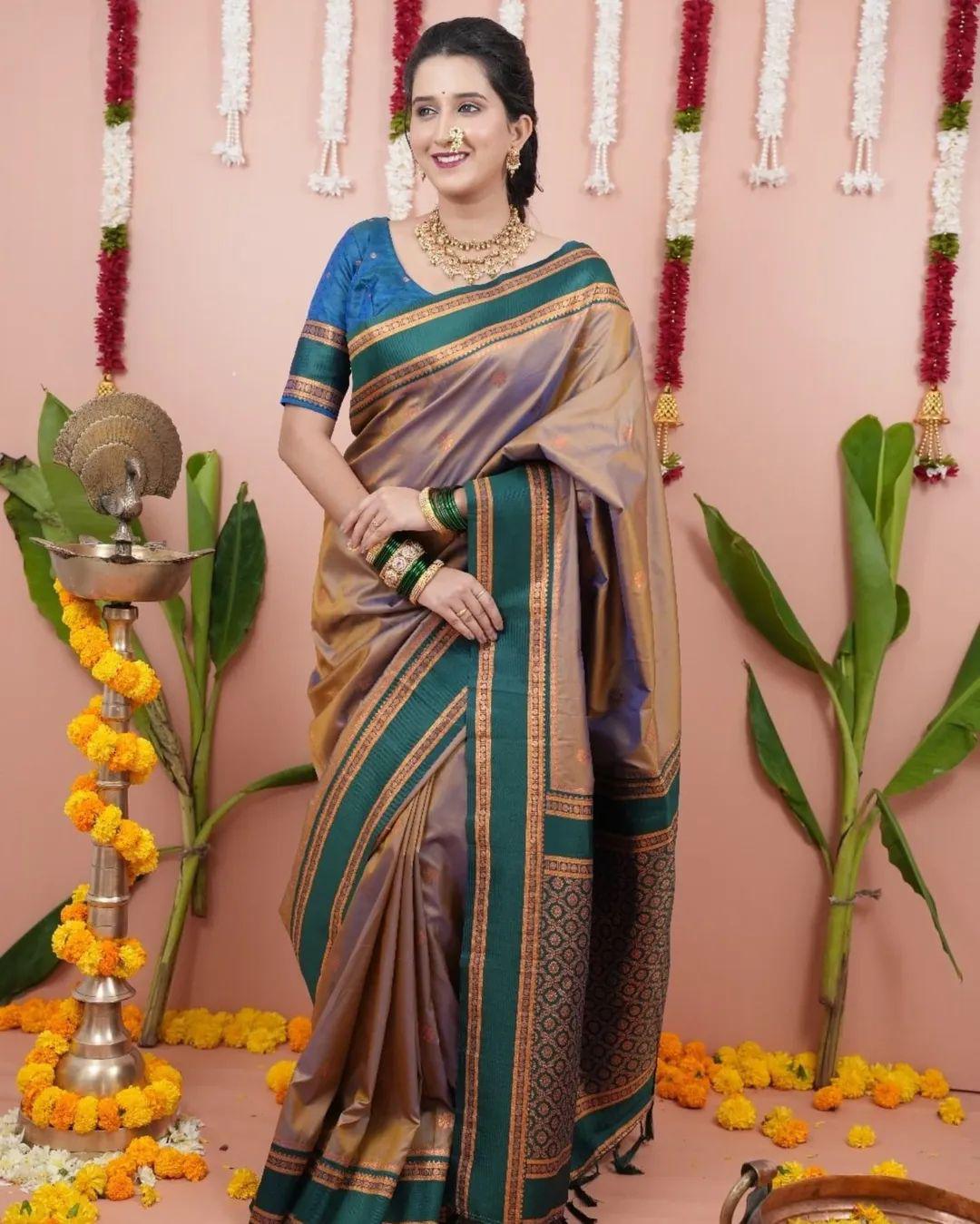 AJ-BLAST PREMIUM NAYANPETH VIRAL PAITHANI WITH BEAUTIFUL DESIGN BEST QUALITY