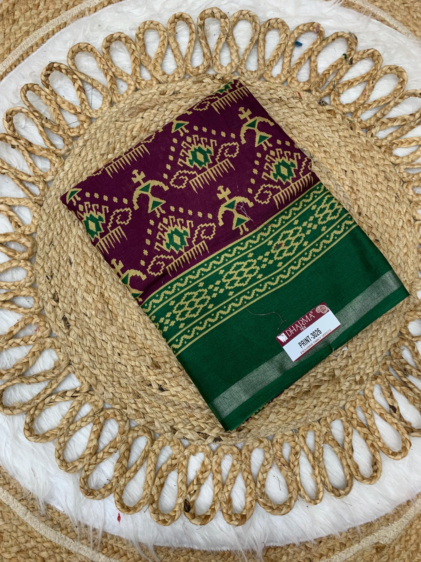 PRINT-3026 PREMIUM MAL COTTON SAREE WITH RICH PALLU WITH PATOLA PRINT SAREE WITH 6.30 MTR CUT