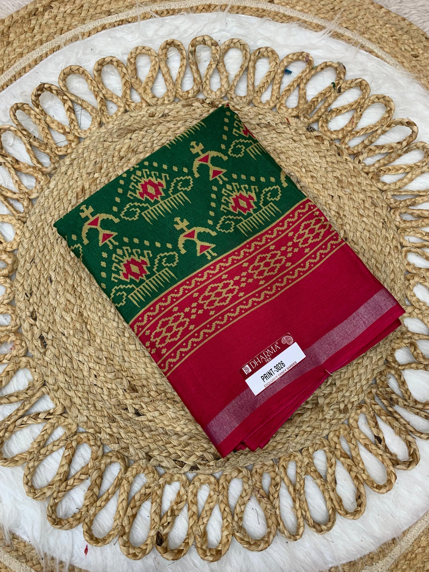PRINT-3026 PREMIUM MAL COTTON SAREE WITH RICH PALLU WITH PATOLA PRINT SAREE WITH 6.30 MTR CUT