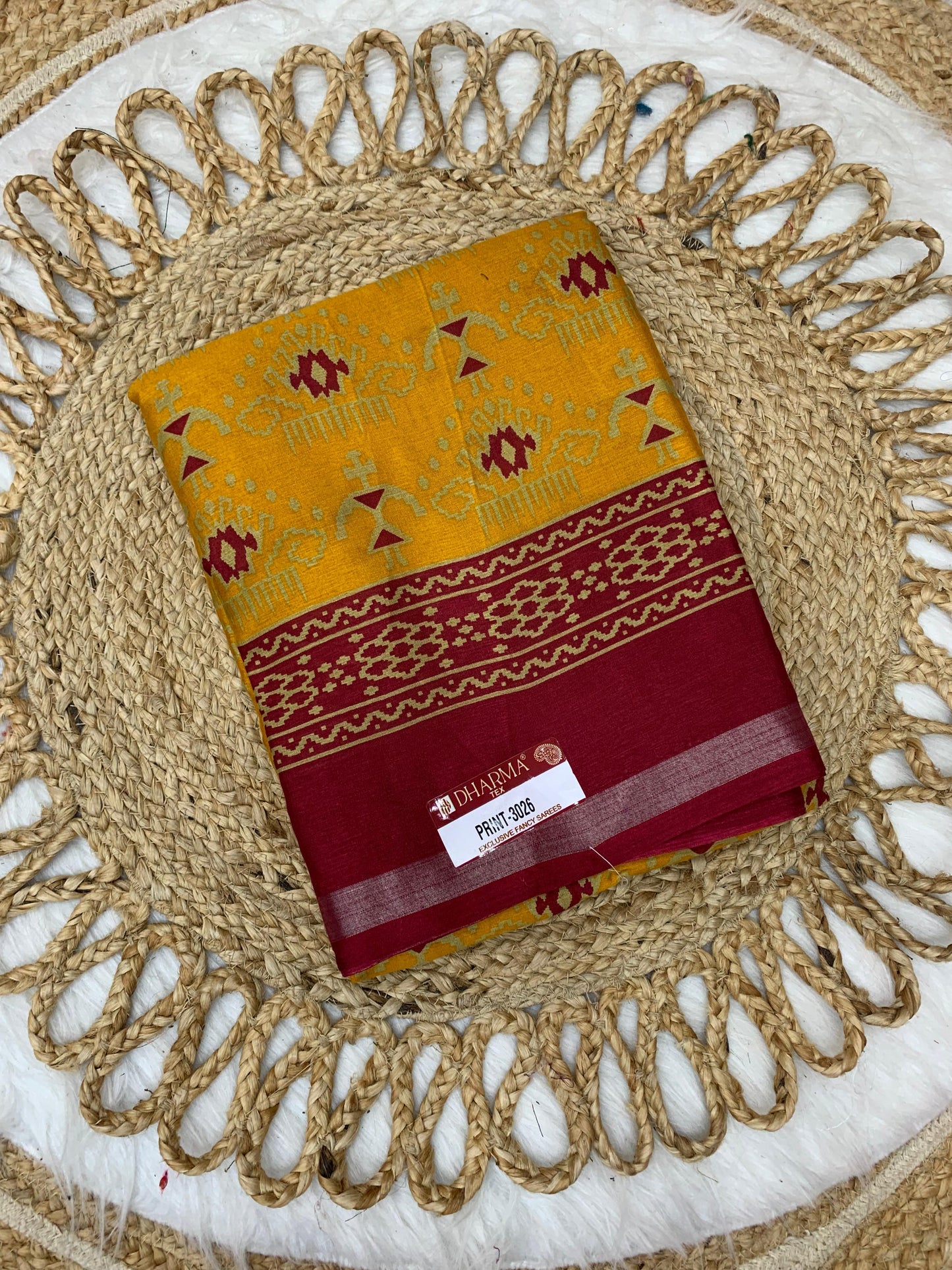 PRINT-3026 PREMIUM MAL COTTON SAREE WITH RICH PALLU WITH PATOLA PRINT SAREE WITH 6.30 MTR CUT