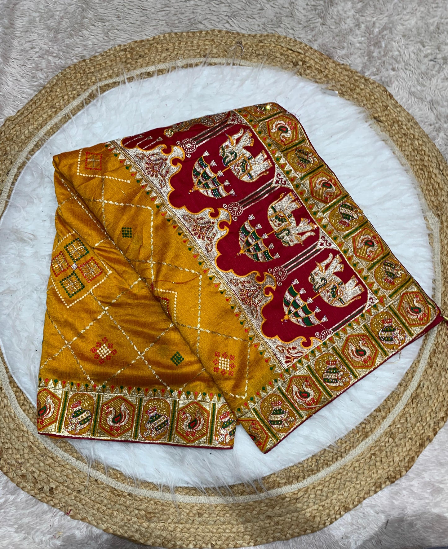 BS-SOUMYA VICHITRA SILK WITH GHARCHOLA DESIGN WITH HEAVY PALLU WITH DIAMOND WORK ALL OVER WITH TASSELS