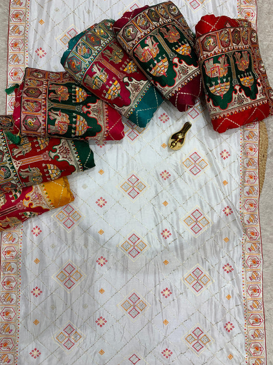 BS-SOUMYA VICHITRA SILK WITH GHARCHOLA DESIGN WITH HEAVY PALLU WITH DIAMOND WORK ALL OVER WITH TASSELS