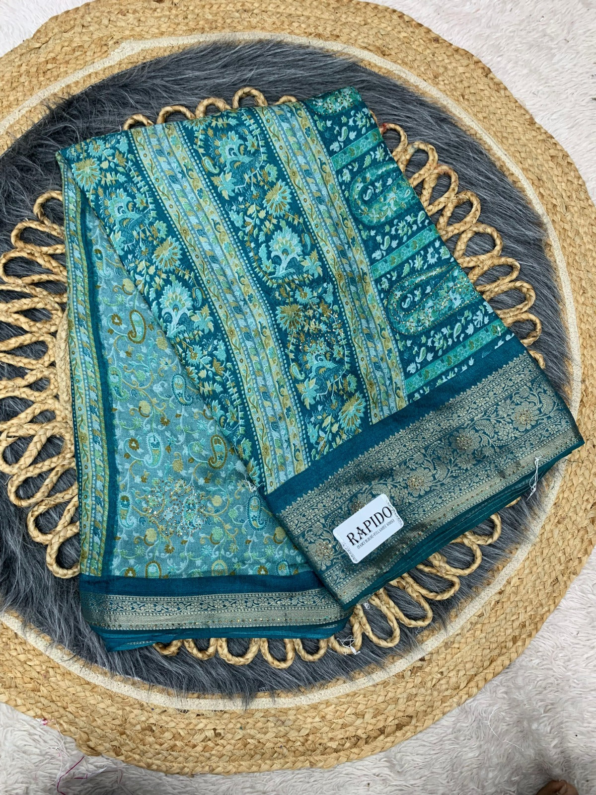 RF-RAPIDO FANCY PRINTED SAREE WITH DMC WORK WITH HEAVY BLOUSE