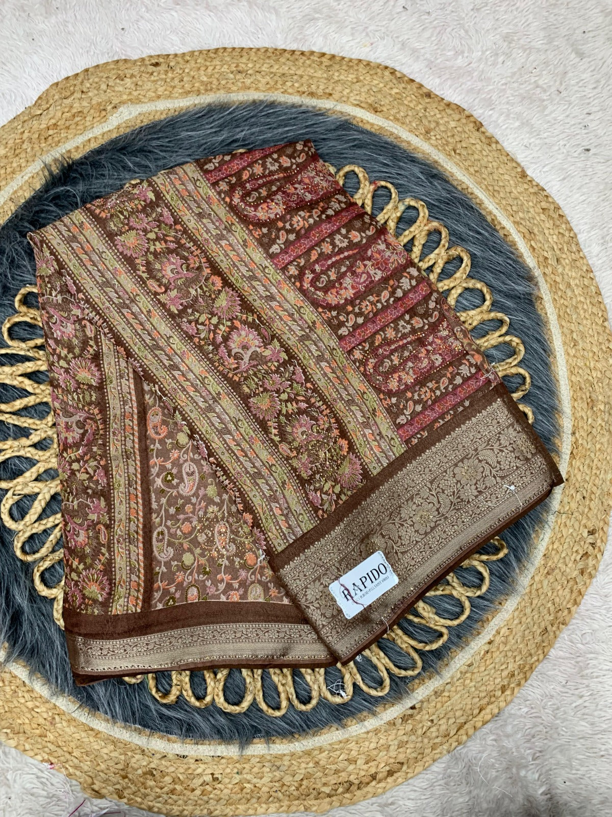 RF-RAPIDO FANCY PRINTED SAREE WITH DMC WORK WITH HEAVY BLOUSE