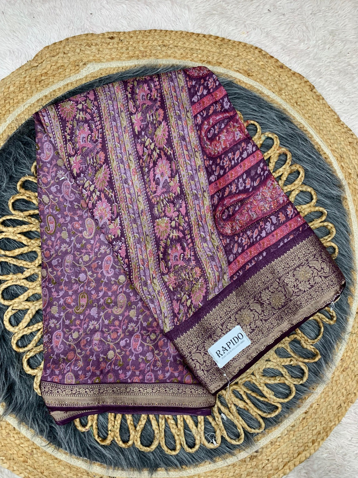 RF-RAPIDO FANCY PRINTED SAREE WITH DMC WORK WITH HEAVY BLOUSE