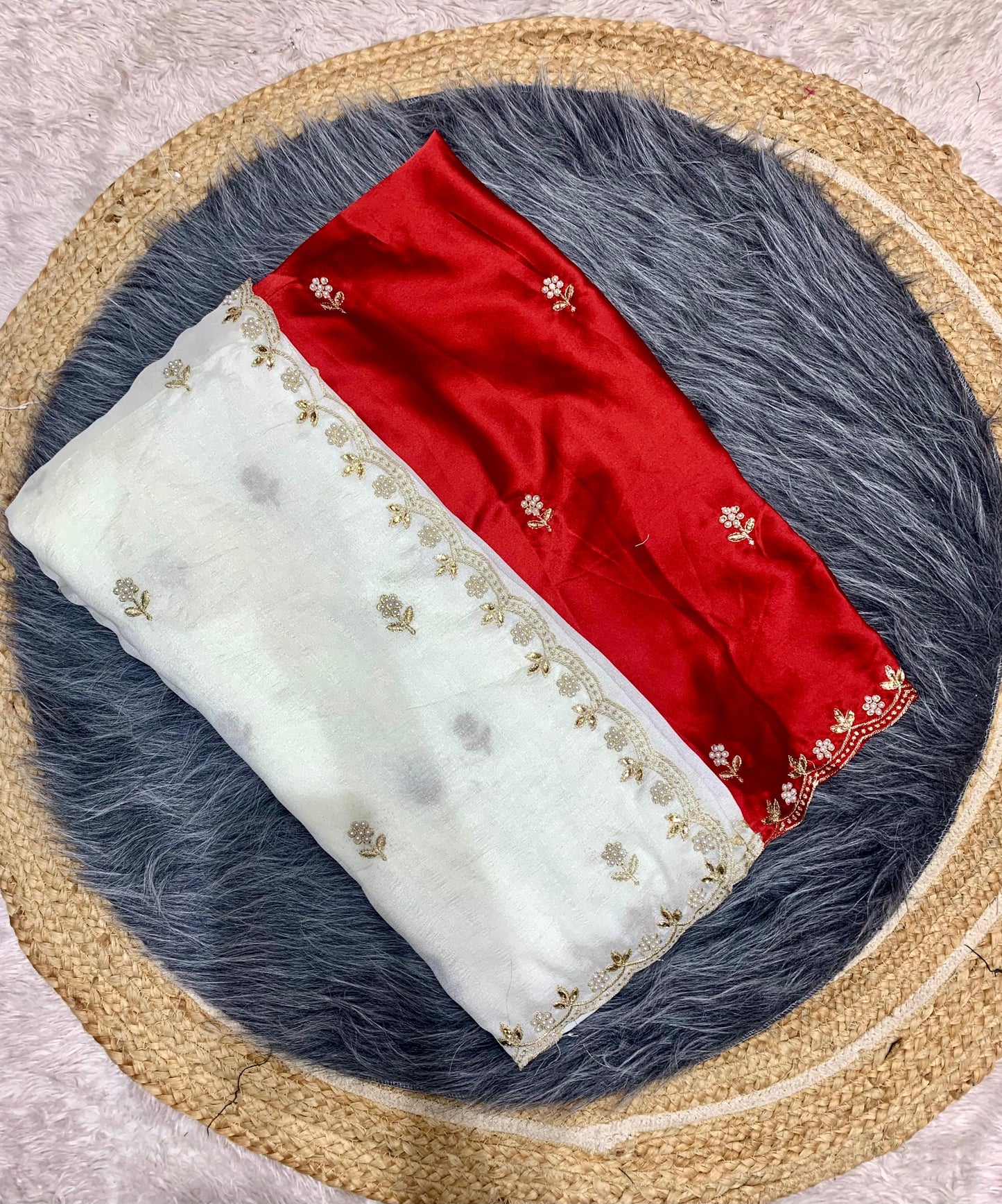DF-DURGA-PUJA VICHITRA saree with elegant scalap embroidery work with blouse Crunchy silk embroidery blouse work