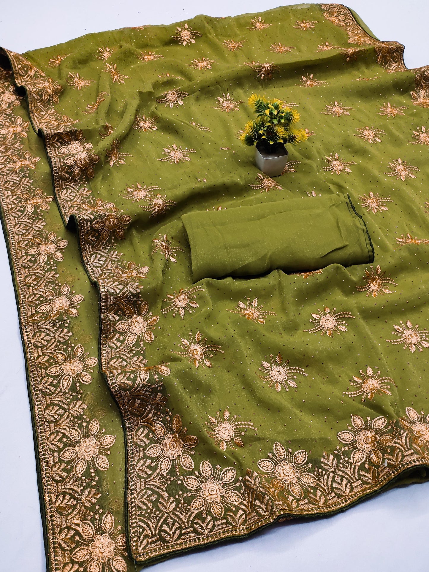 DF-DEEPA PREMIUM SIMMER SAREE WITH HEAVY EMBORIDERY WORK WITH SIROSKI