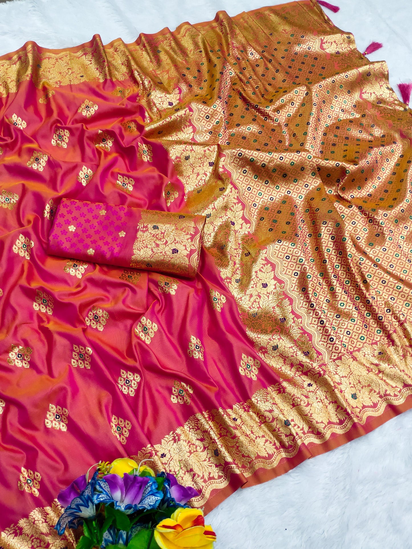 AJ-MEGHA PREMIUM SOFT SILK 50/600 WITH MEENKARI DESIGN WITH BATIK DESIGN WITH BUTTI BLOUSE