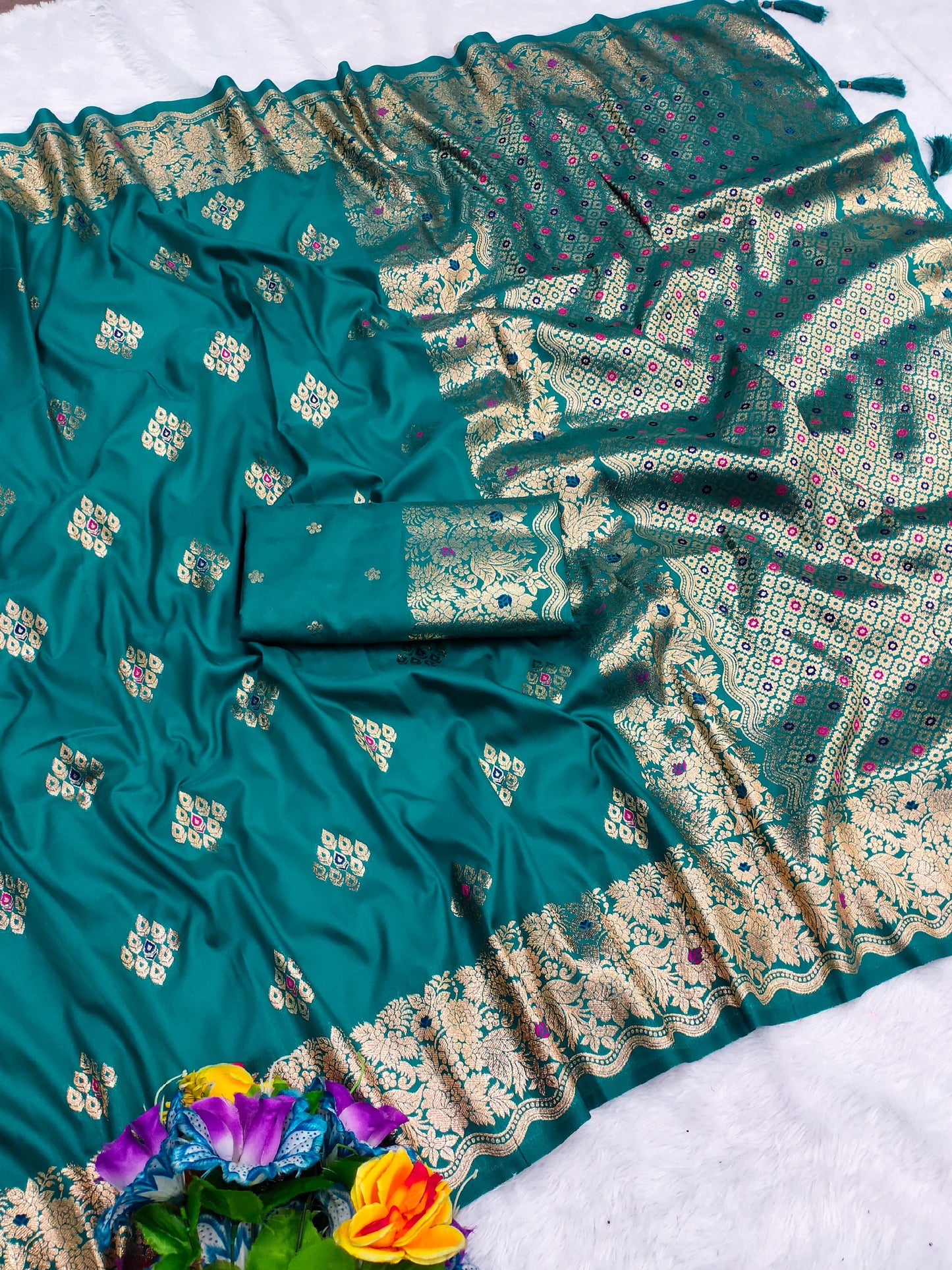 AJ-MEGHA PREMIUM SOFT SILK 50/600 WITH MEENKARI DESIGN WITH BATIK DESIGN WITH BUTTI BLOUSE
