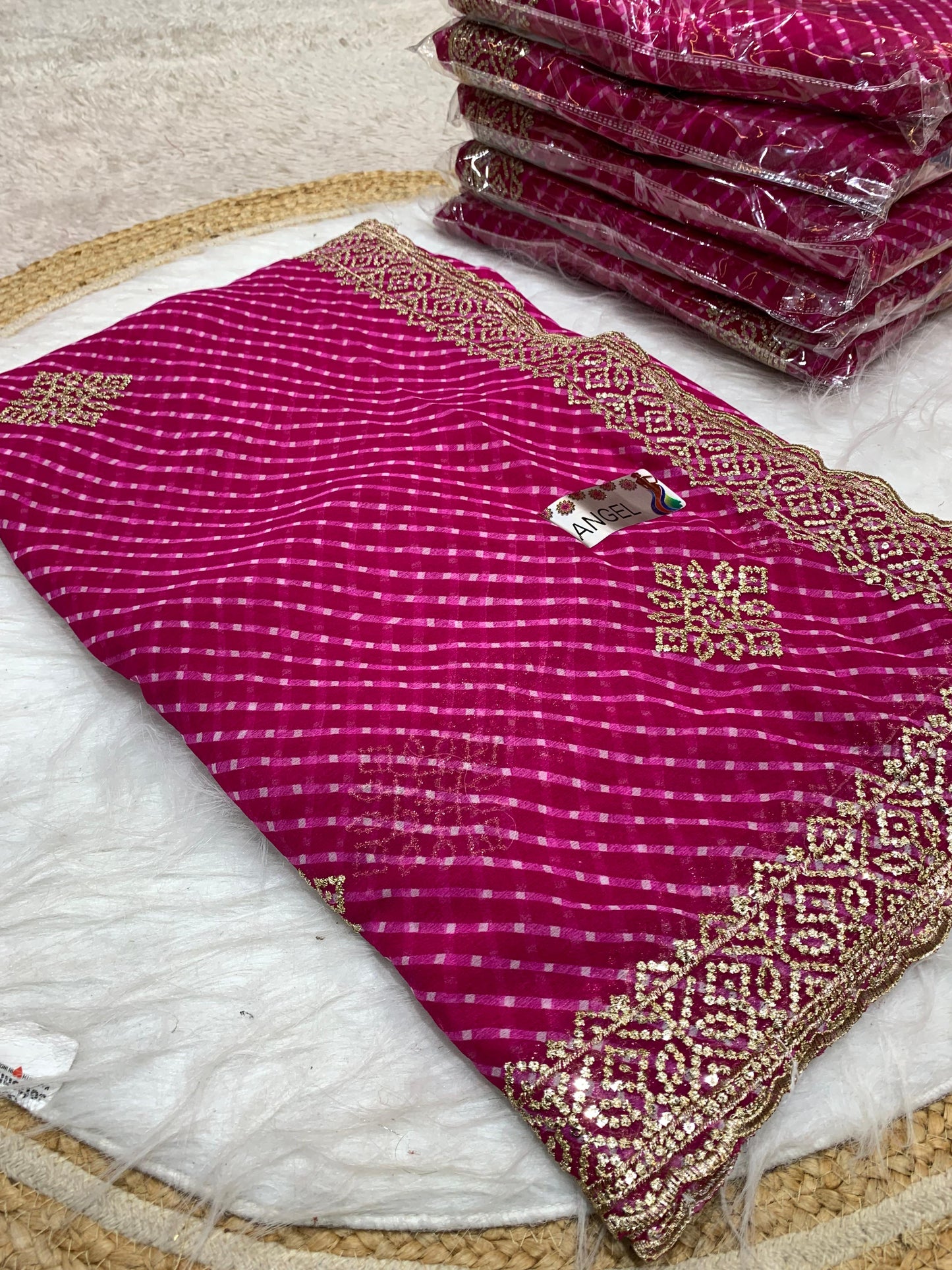 KAS-ANGEL PREMIUM BANDANI SAREE WITH BEAUTIFUL EMBORIDERY WORK WITH PRINT