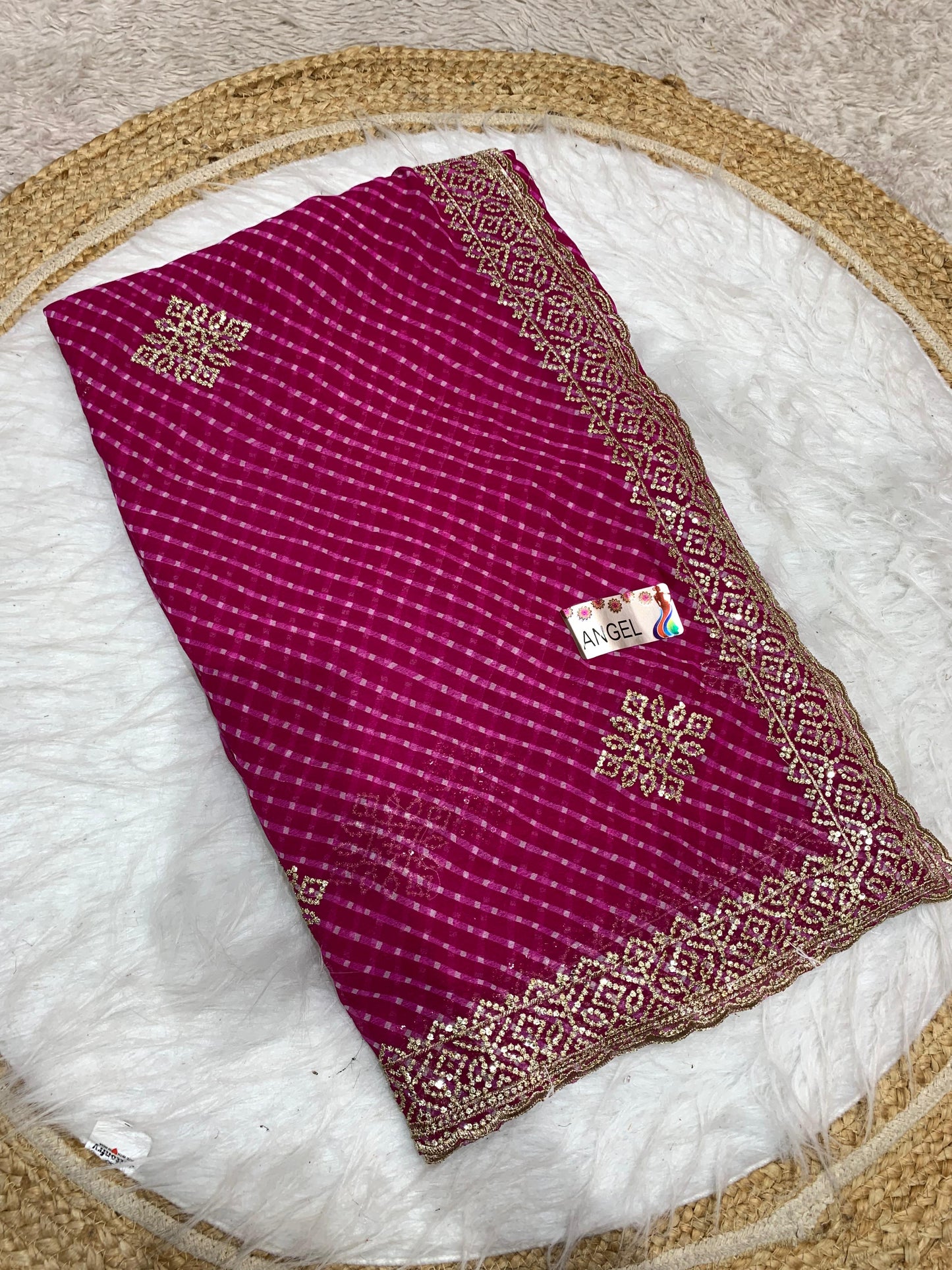 KAS-ANGEL PREMIUM BANDANI SAREE WITH BEAUTIFUL EMBORIDERY WORK WITH PRINT
