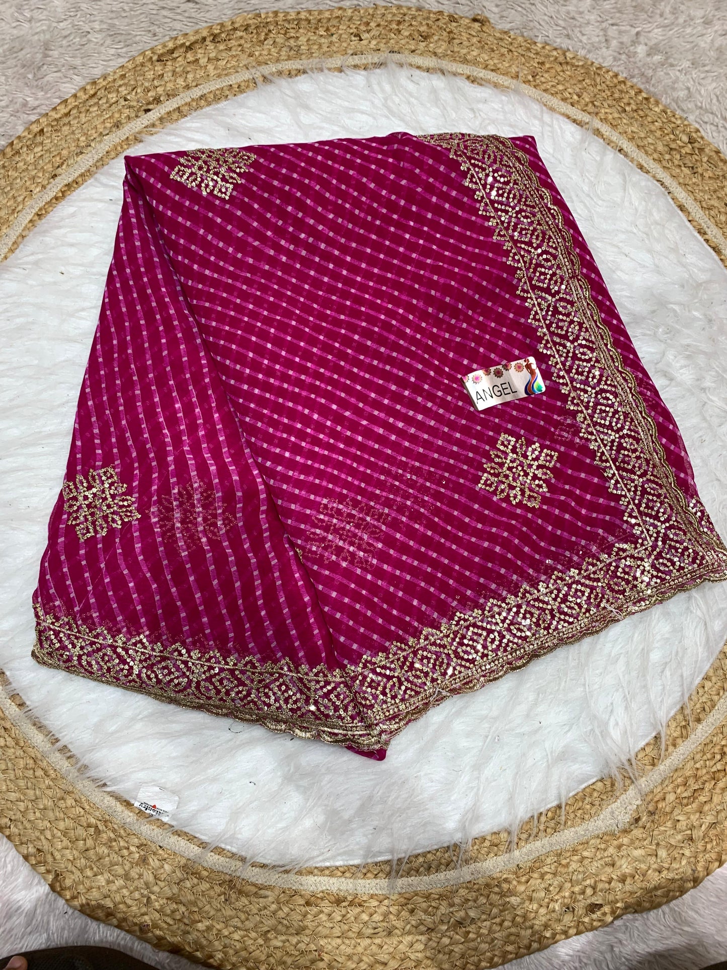KAS-ANGEL PREMIUM BANDANI SAREE WITH BEAUTIFUL EMBORIDERY WORK WITH PRINT
