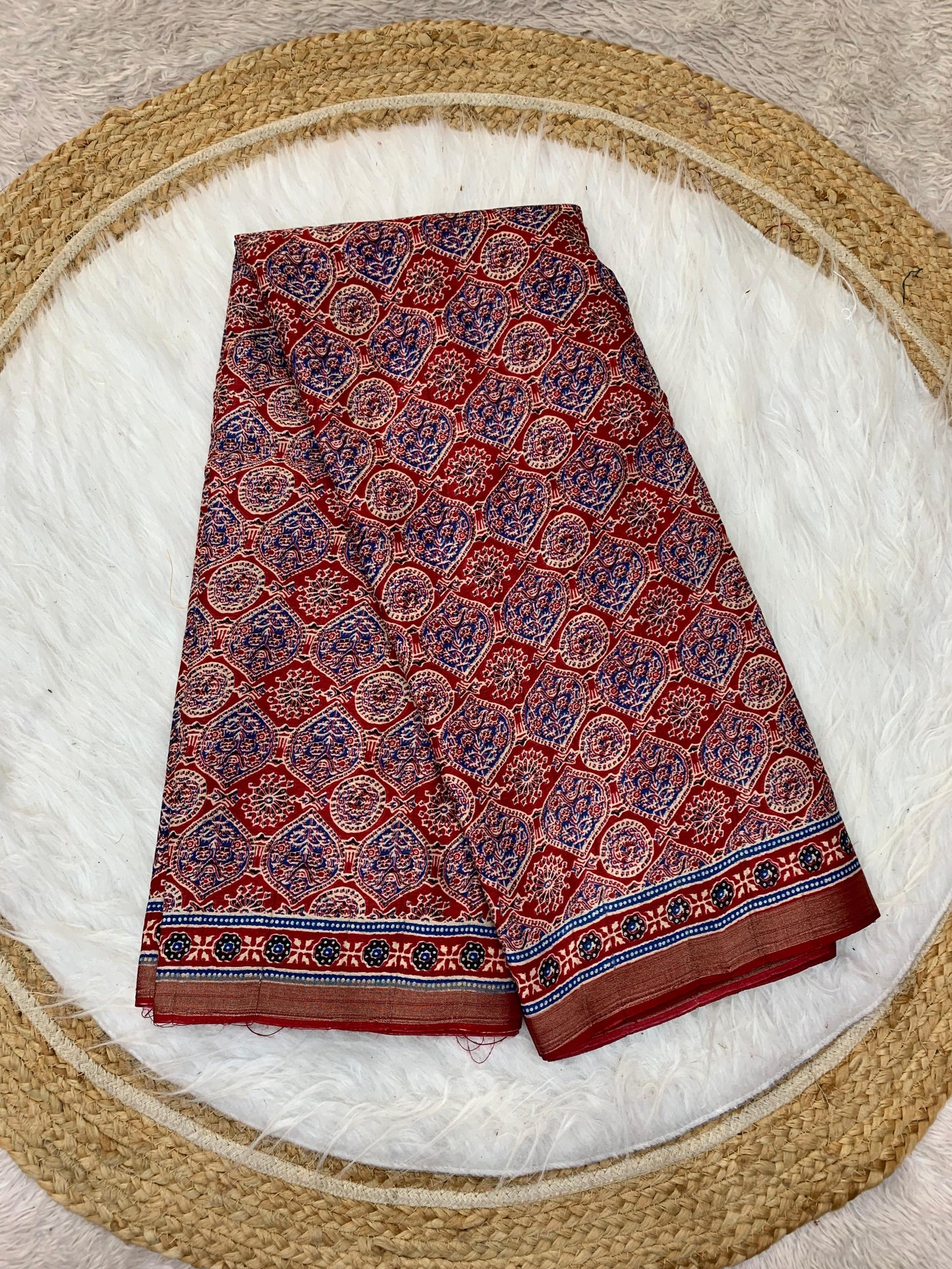 CP-DIVIYA MAL COTTON SAREE WITH VIRAL AJRAK PRINT SAREE WITH FULL 6.30 MTR CUT