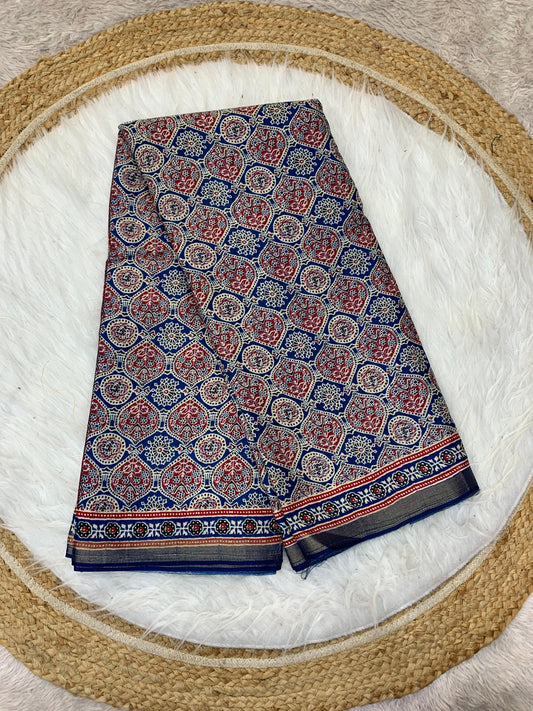 CP-DIVIYA MAL COTTON SAREE WITH VIRAL AJRAK PRINT SAREE WITH FULL 6.30 MTR CUT