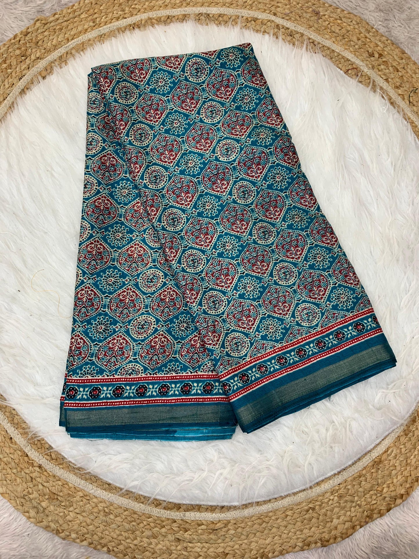 CP-DIVIYA MAL COTTON SAREE WITH VIRAL AJRAK PRINT SAREE WITH FULL 6.30 MTR CUT