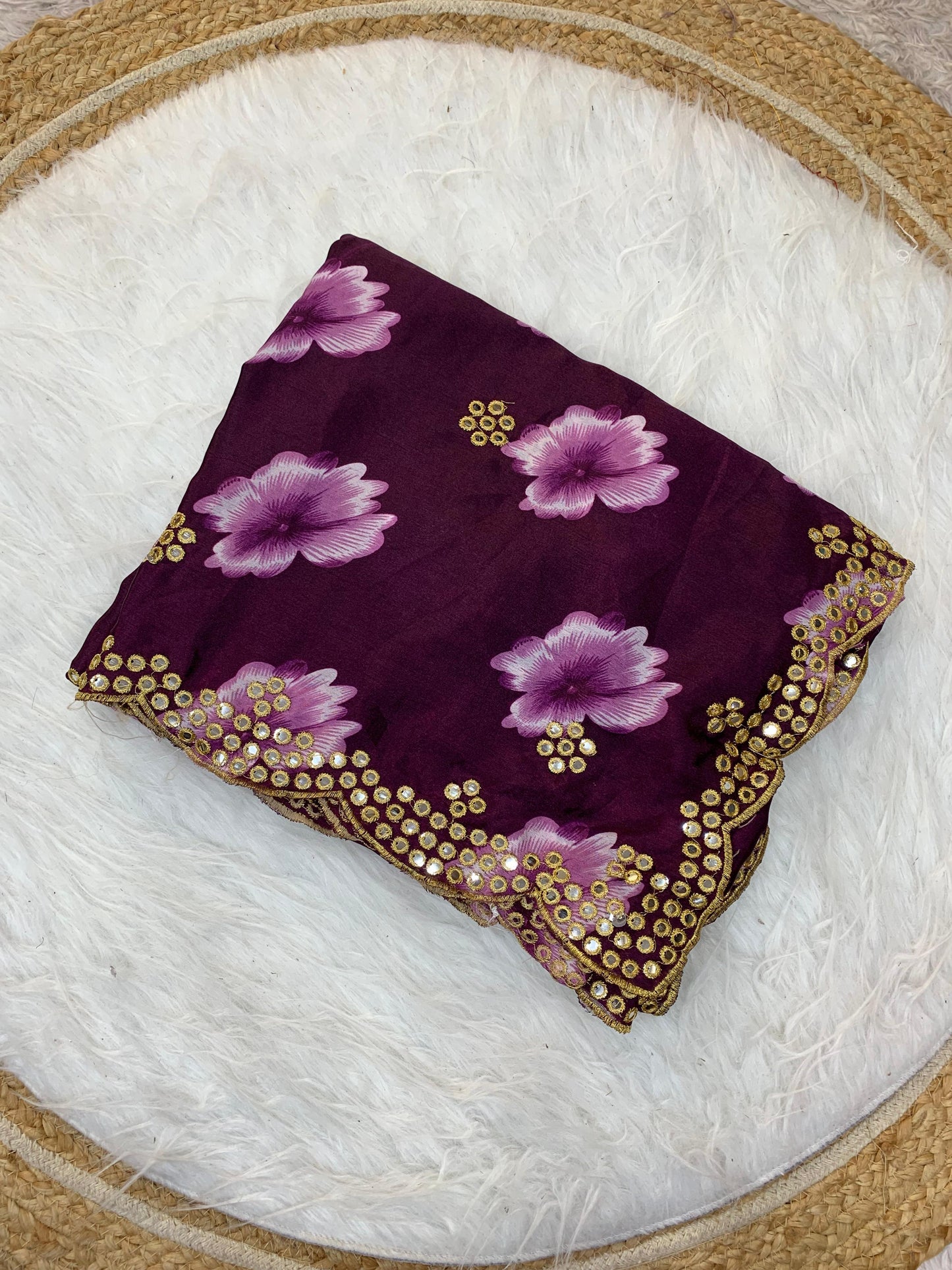DF-BELLFLOWER HEAVY PRITNED BIG FLOWER SAREE WITH BEAUTIFUL MIRROR BORDER WITH CUTWORK VIRAL SAREE