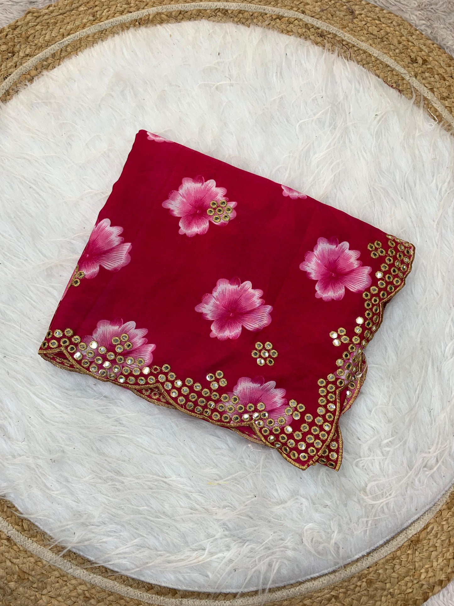 DF-BELLFLOWER HEAVY PRITNED BIG FLOWER SAREE WITH BEAUTIFUL MIRROR BORDER WITH CUTWORK VIRAL SAREE
