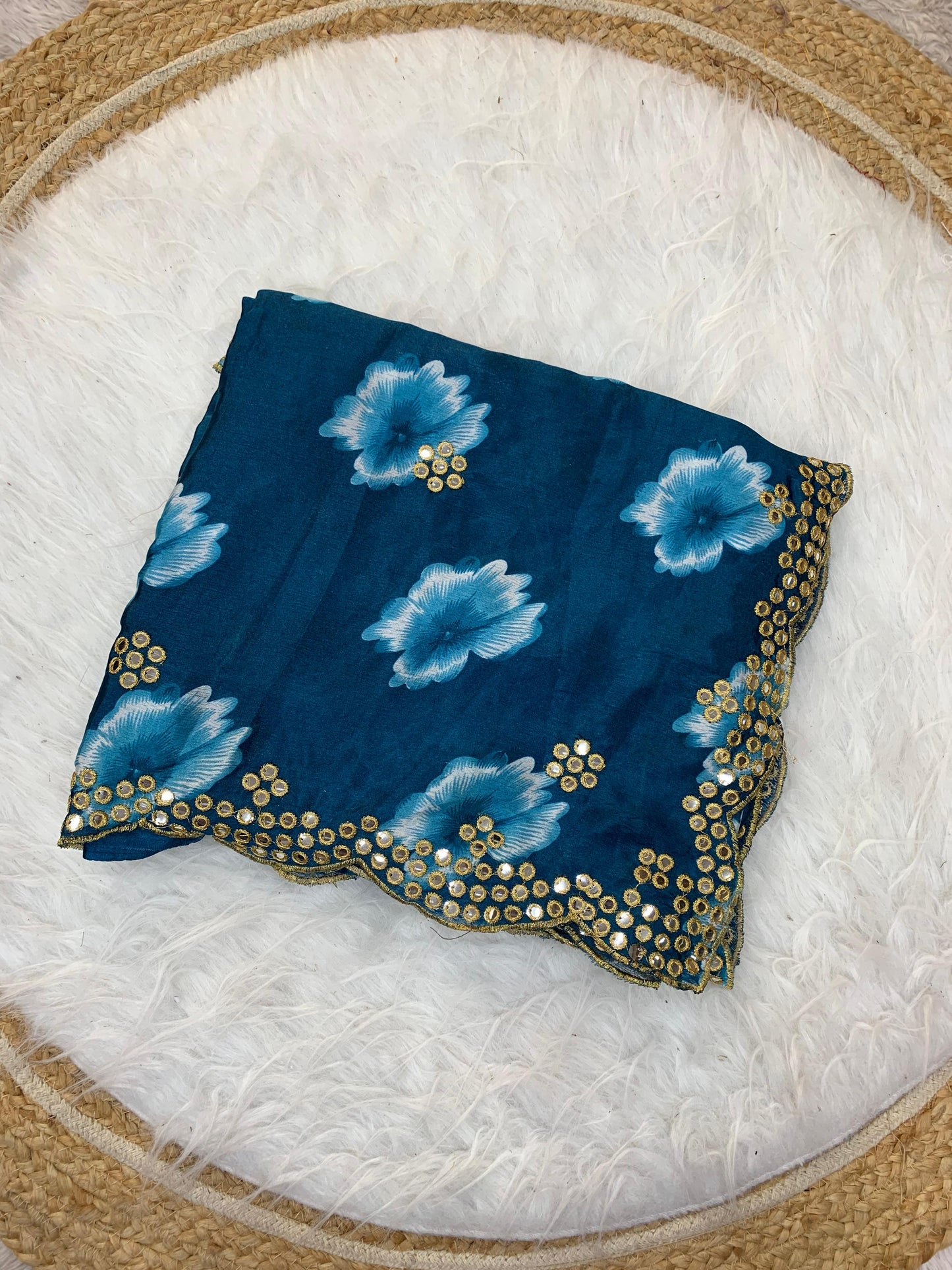 DF-BELLFLOWER HEAVY PRITNED BIG FLOWER SAREE WITH BEAUTIFUL MIRROR BORDER WITH CUTWORK VIRAL SAREE