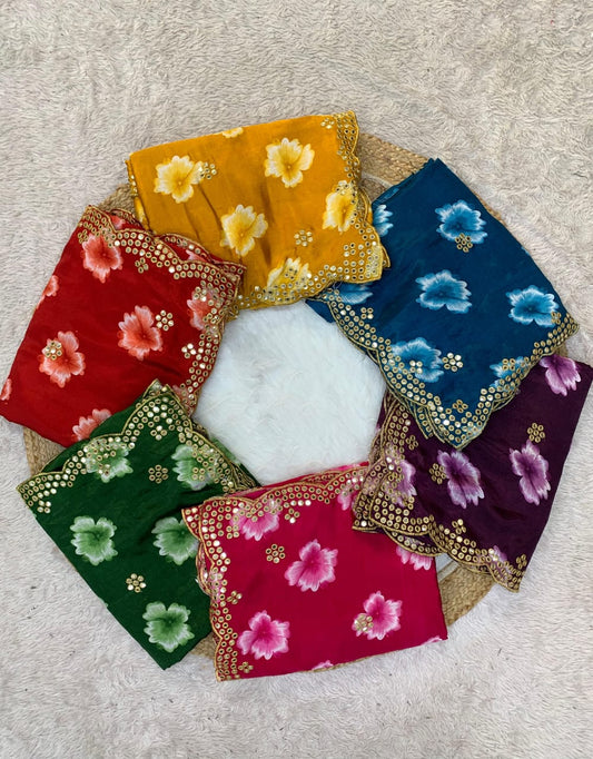 DF-BELLFLOWER HEAVY PRITNED BIG FLOWER SAREE WITH BEAUTIFUL MIRROR BORDER WITH CUTWORK VIRAL SAREE