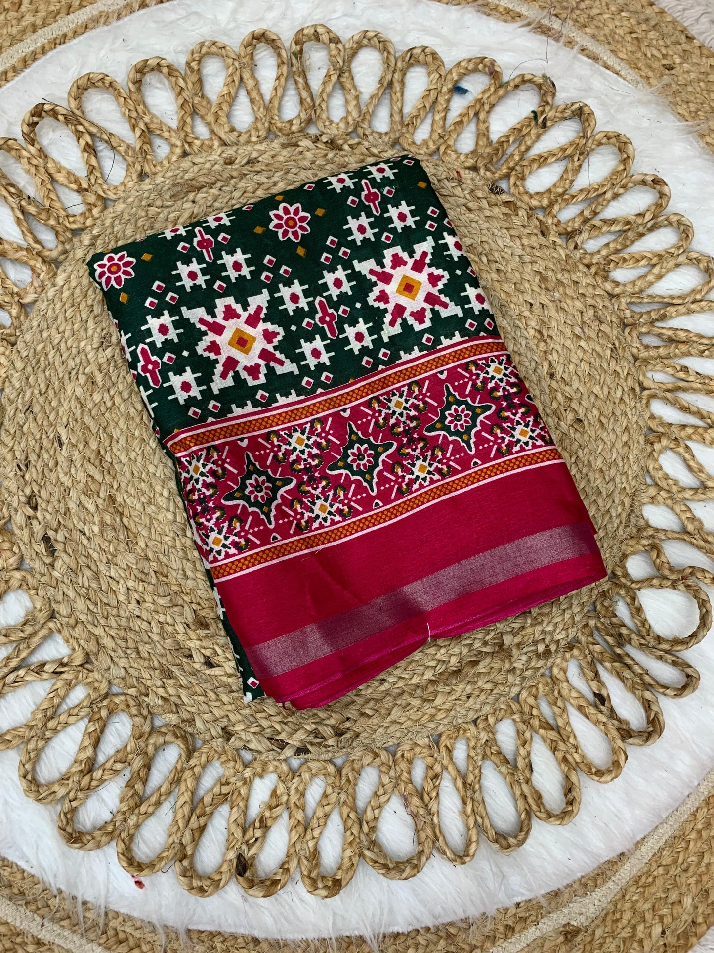 PRINT-3028 PREMIUM MAL COTTON SAREE WITH RICH PALLU WITH PATOLA PRINT SAREE WITH 6.30 MTR CUT