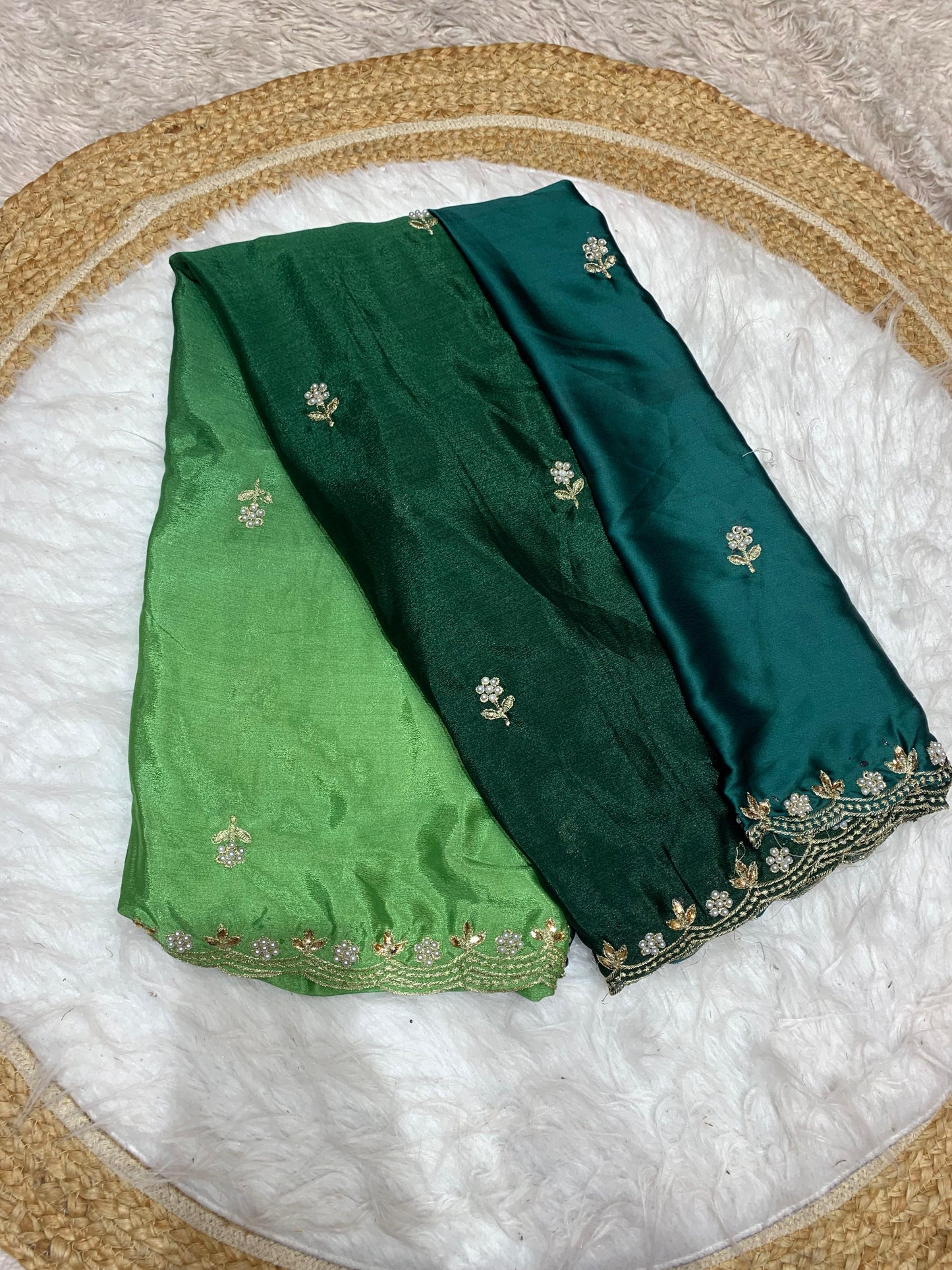 DF-PEARL ANJALI SAREE WITH PADDING COLOURS WITH MOTI AND MIRROR WORK WITH HEAVY SATIN BLOUSE