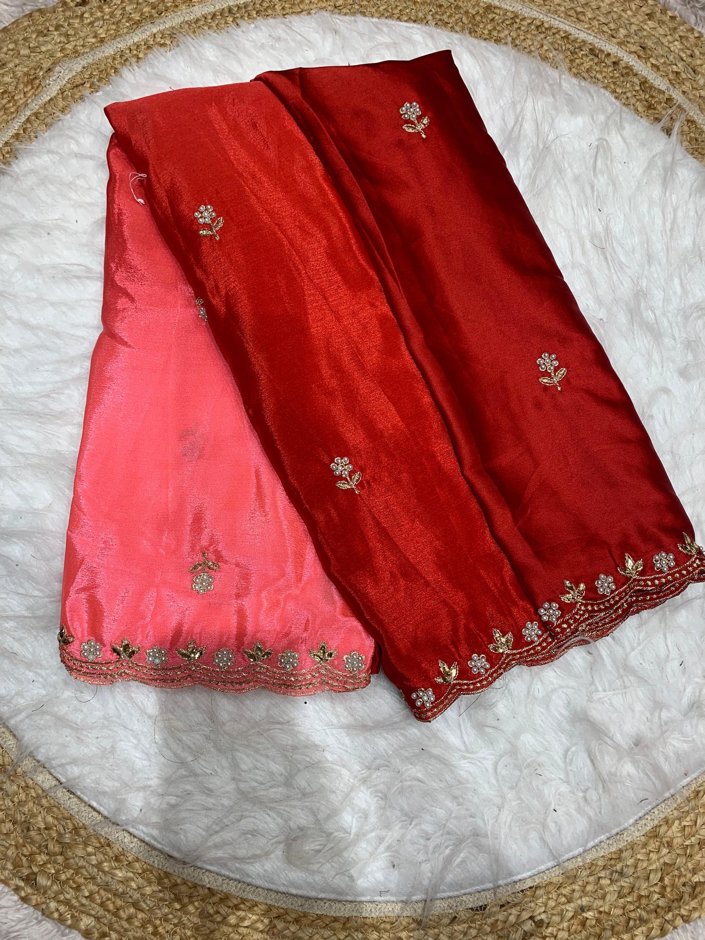 DF-PEARL ANJALI SAREE WITH PADDING COLOURS WITH MOTI AND MIRROR WORK WITH HEAVY SATIN BLOUSE
