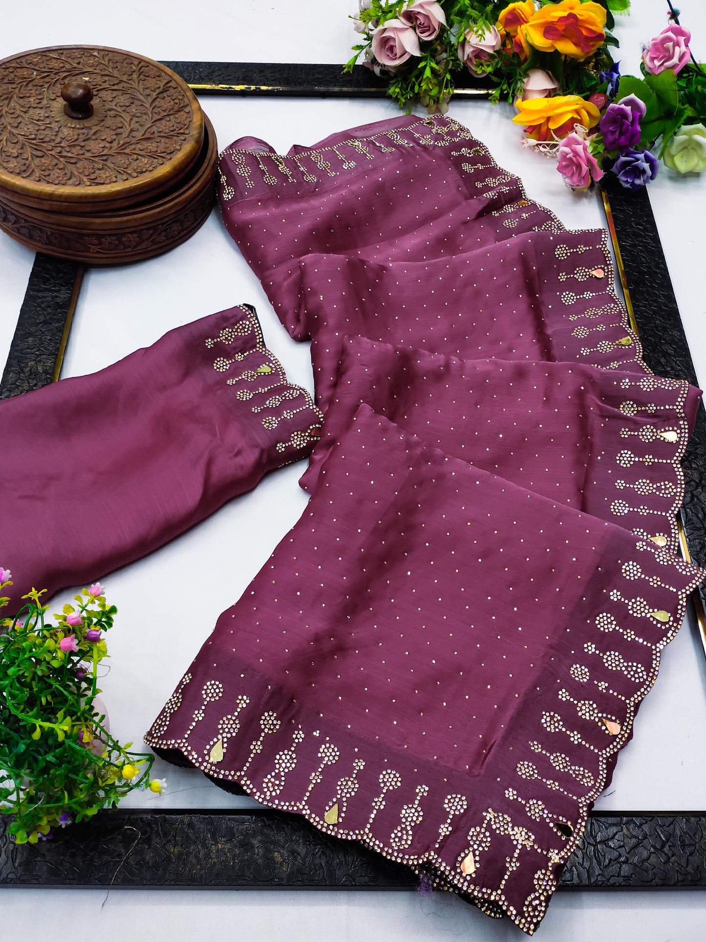 BS-KALASHREE PREMIUM SATIN SAREE WITH HEAVY REAL JARKAN WITH REAL MIRROR  WORK ALL OVER BOLLYWOOD SAREE