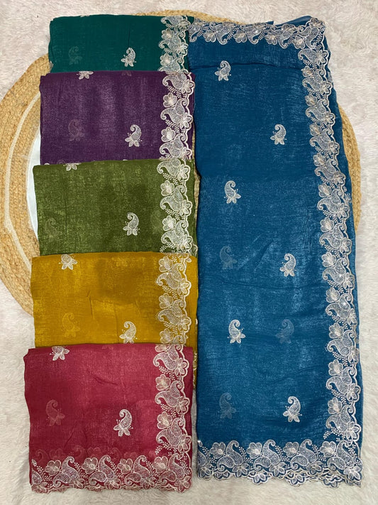 KAS-SITARAM FANCY CRUNCHY SAREE WITH BEAUTIFUL SILVER EMBRODIERY WORK WITH BHUTA