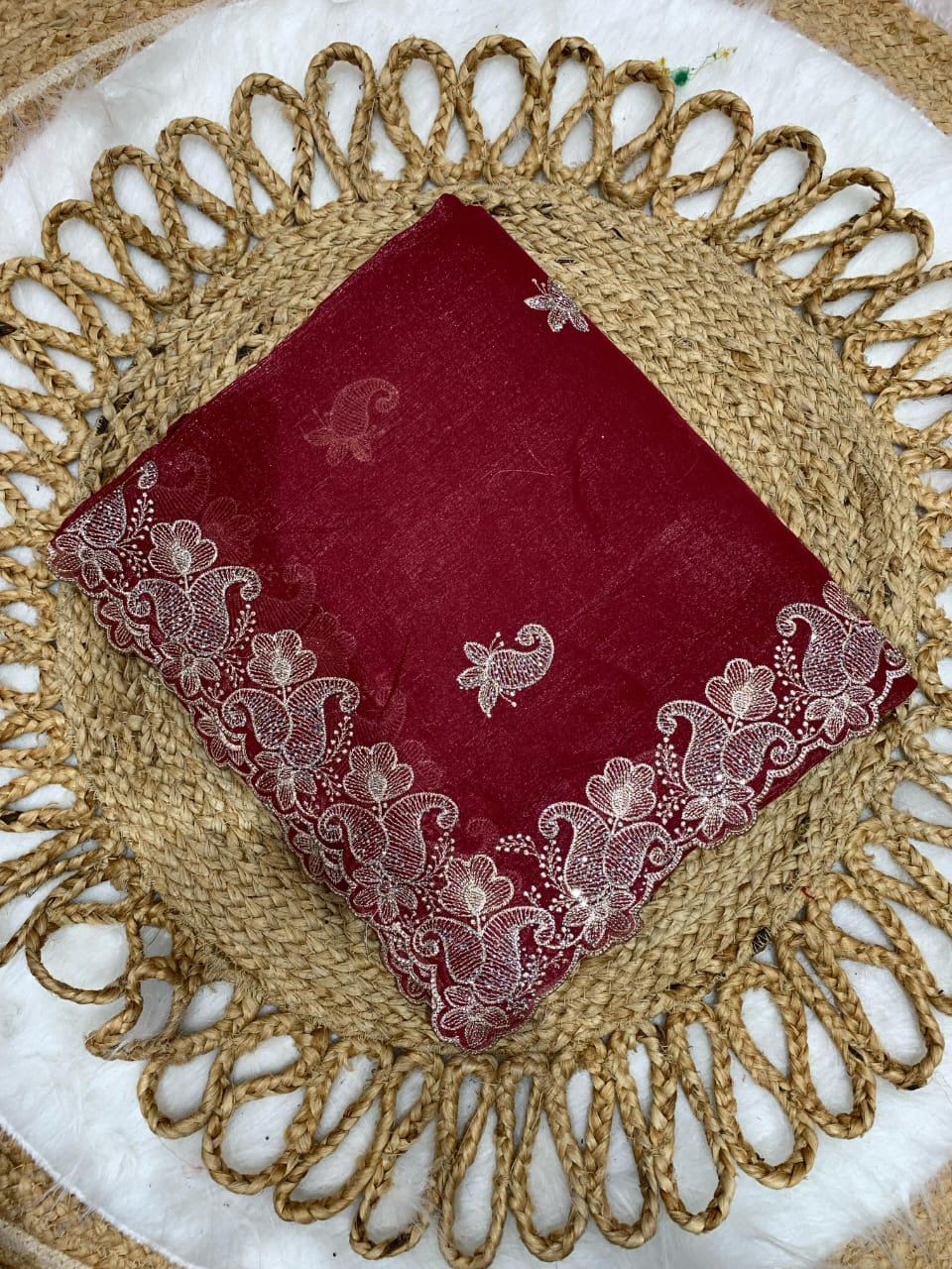 KAS-SITARAM FANCY CRUNCHY SAREE WITH BEAUTIFUL SILVER EMBRODIERY WORK WITH BHUTA