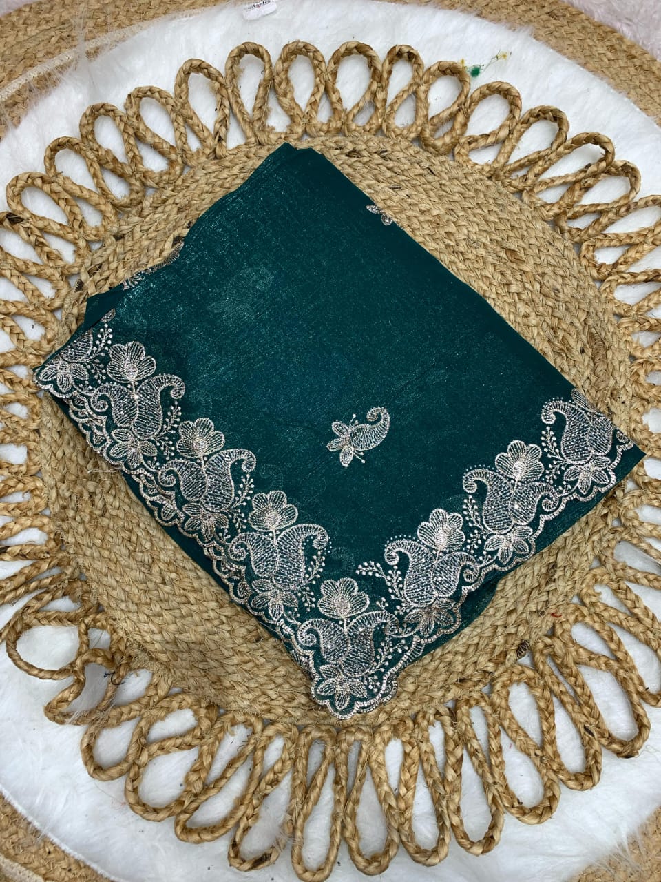 KAS-SITARAM FANCY CRUNCHY SAREE WITH BEAUTIFUL SILVER EMBRODIERY WORK WITH BHUTA