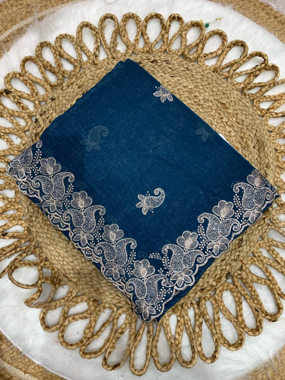 KAS-SITARAM FANCY CRUNCHY SAREE WITH BEAUTIFUL SILVER EMBRODIERY WORK WITH BHUTA