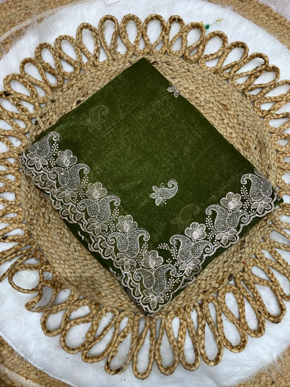 KAS-SITARAM FANCY CRUNCHY SAREE WITH BEAUTIFUL SILVER EMBRODIERY WORK WITH BHUTA