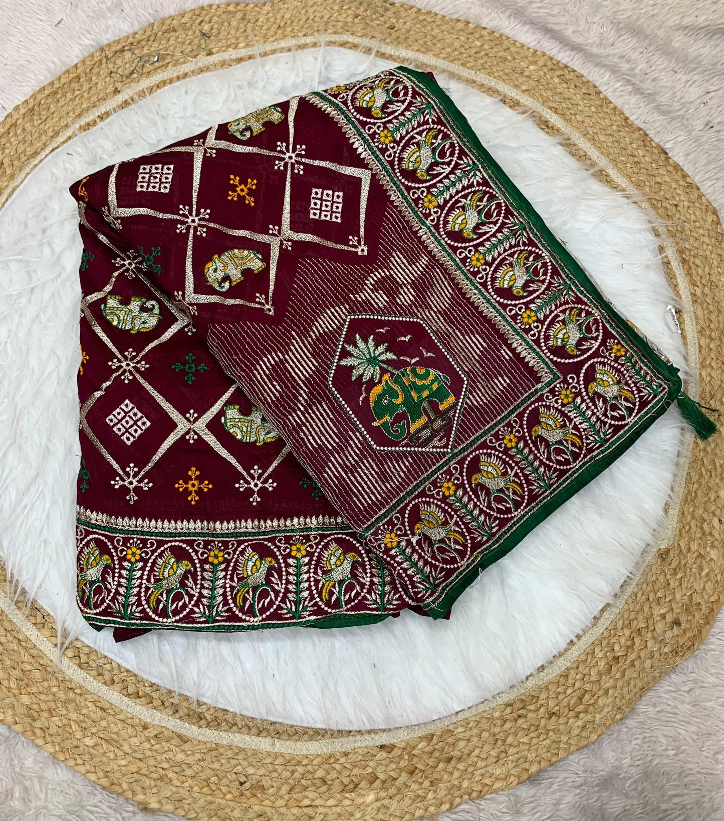 DF-RANI HEAVY VICHITRA SILK WITH GHARCHOLA DESIGN WITH HEAVY PALLU WITH WORK ALL OVER WITH TASSELS