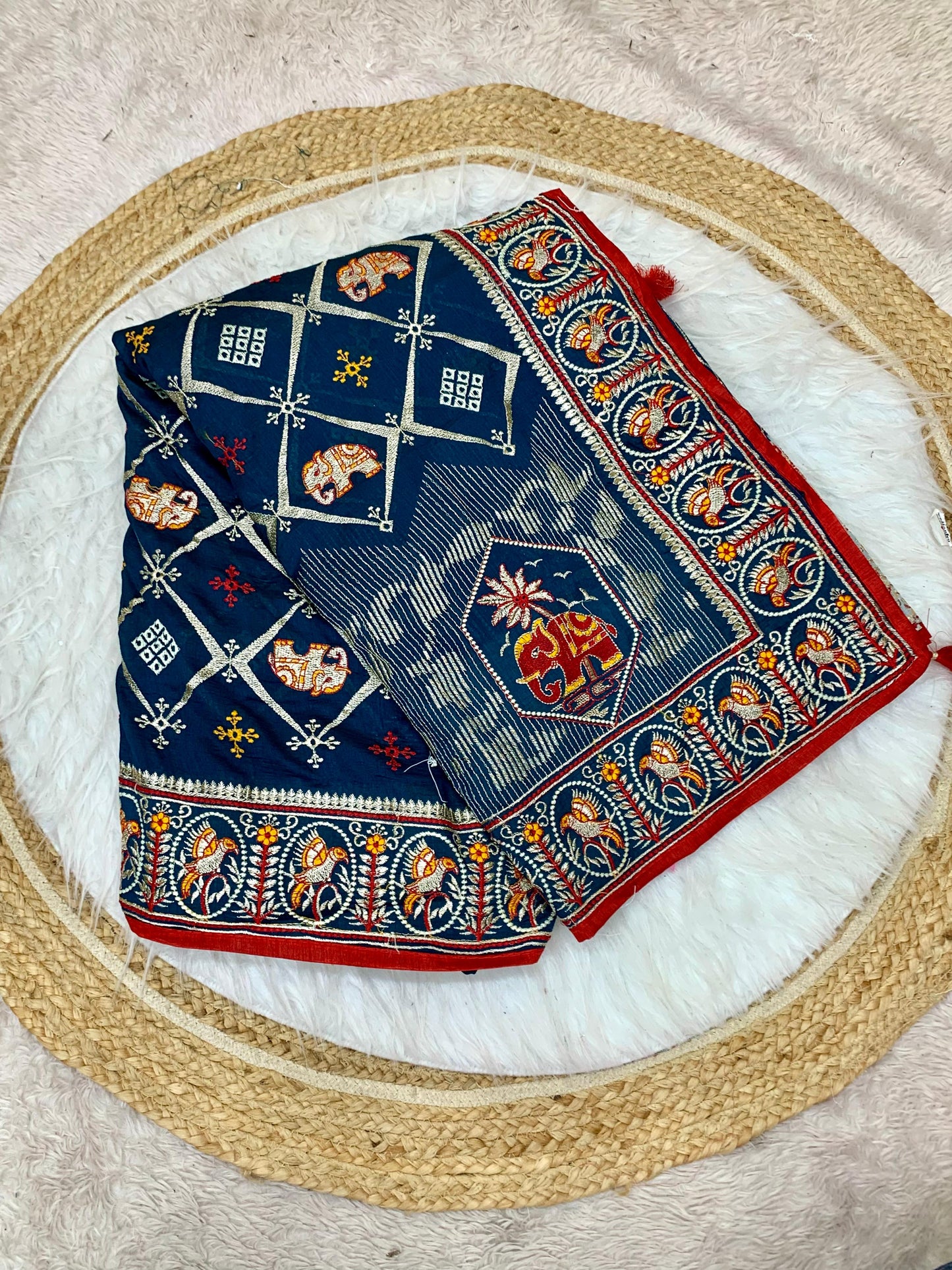 DF-RANI HEAVY VICHITRA SILK WITH GHARCHOLA DESIGN WITH HEAVY PALLU WITH WORK ALL OVER WITH TASSELS