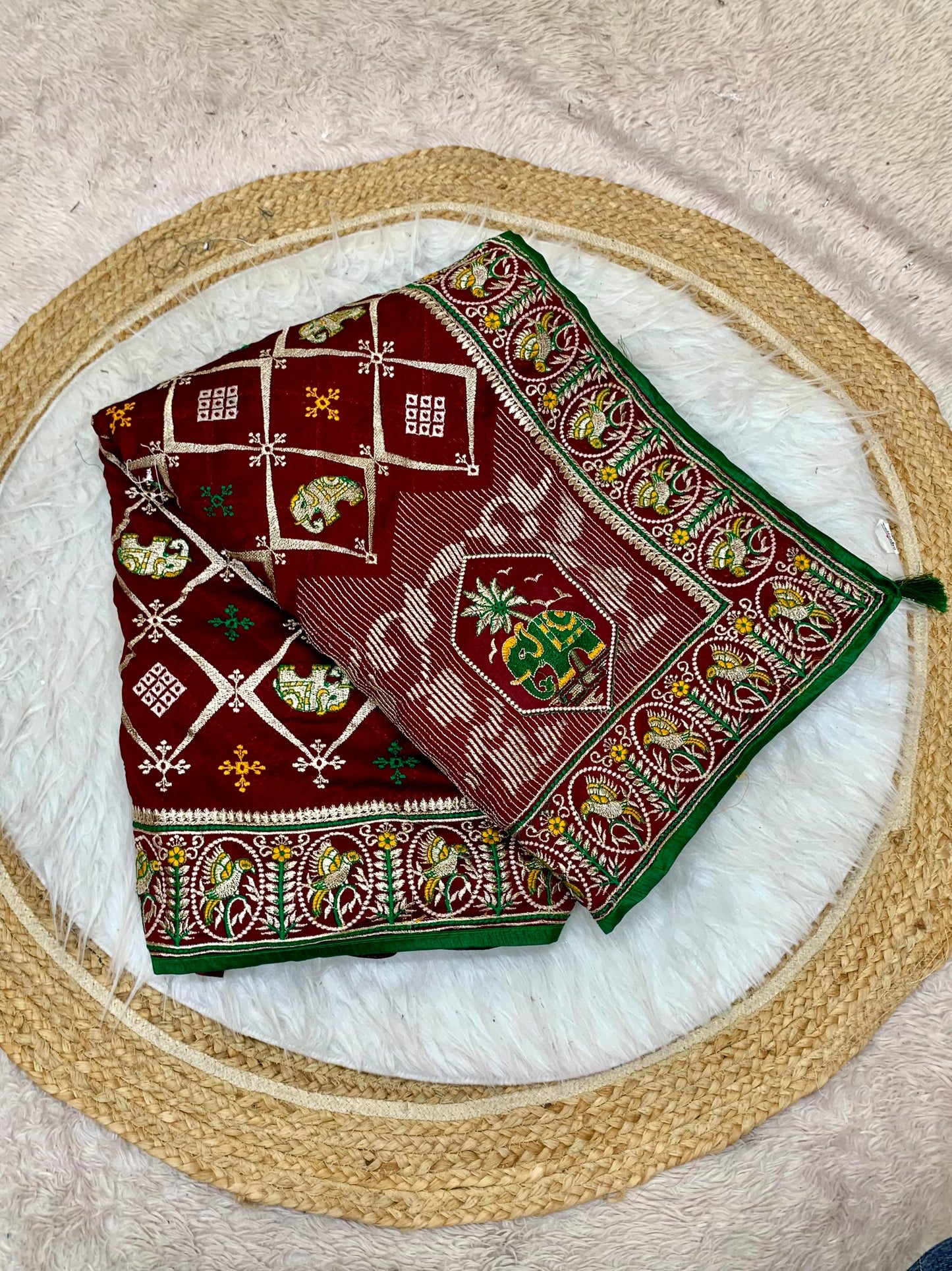 DF-RANI HEAVY VICHITRA SILK WITH GHARCHOLA DESIGN WITH HEAVY PALLU WITH WORK ALL OVER WITH TASSELS