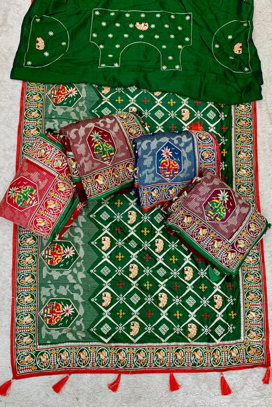 DF-RANI HEAVY VICHITRA SILK WITH GHARCHOLA DESIGN WITH HEAVY PALLU WITH WORK ALL OVER WITH TASSELS