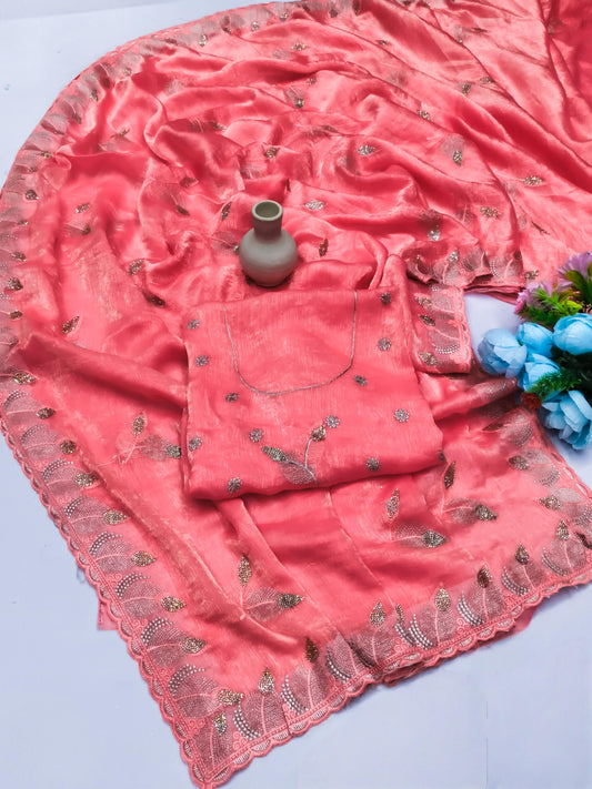 DF-TULIP FENDI CHIFFON SAREE WITH THREAD WORK WITH DMC SIROSKI WITH HEAVY BLOUSE