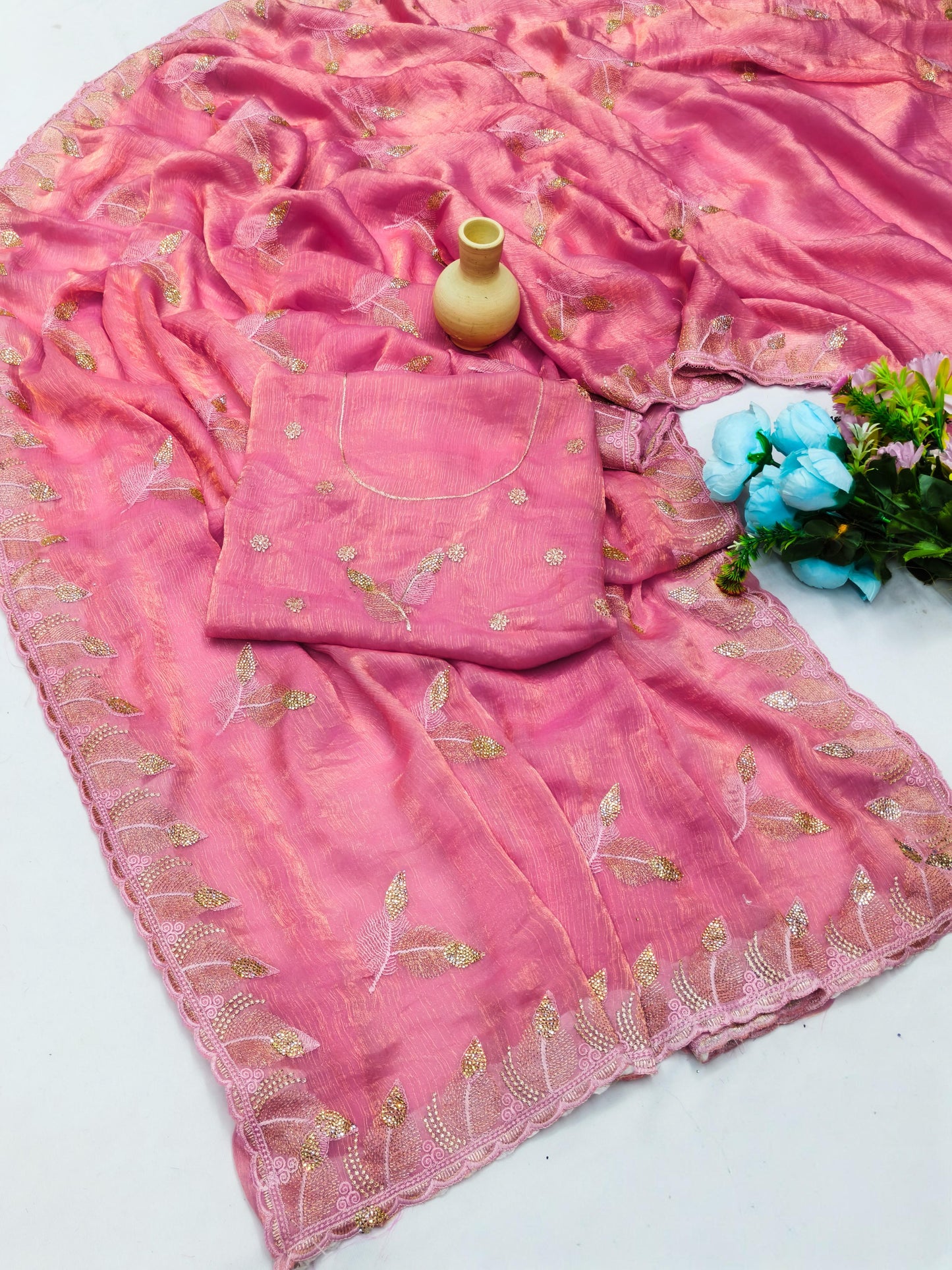 DF-TULIP FENDI CHIFFON SAREE WITH THREAD WORK WITH DMC SIROSKI WITH HEAVY BLOUSE